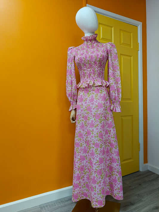 60s/70s pink floral maxi dress - XS/6