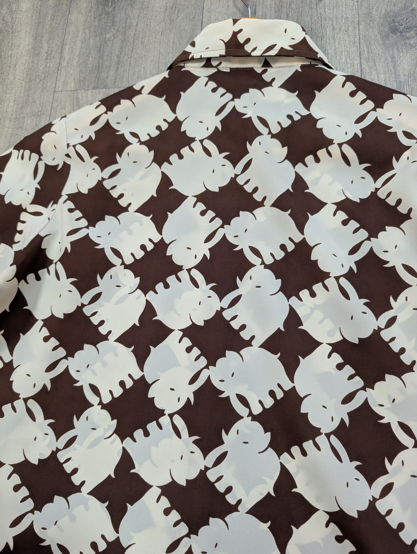 1970s novelty elephant print dagger collar shirt - M