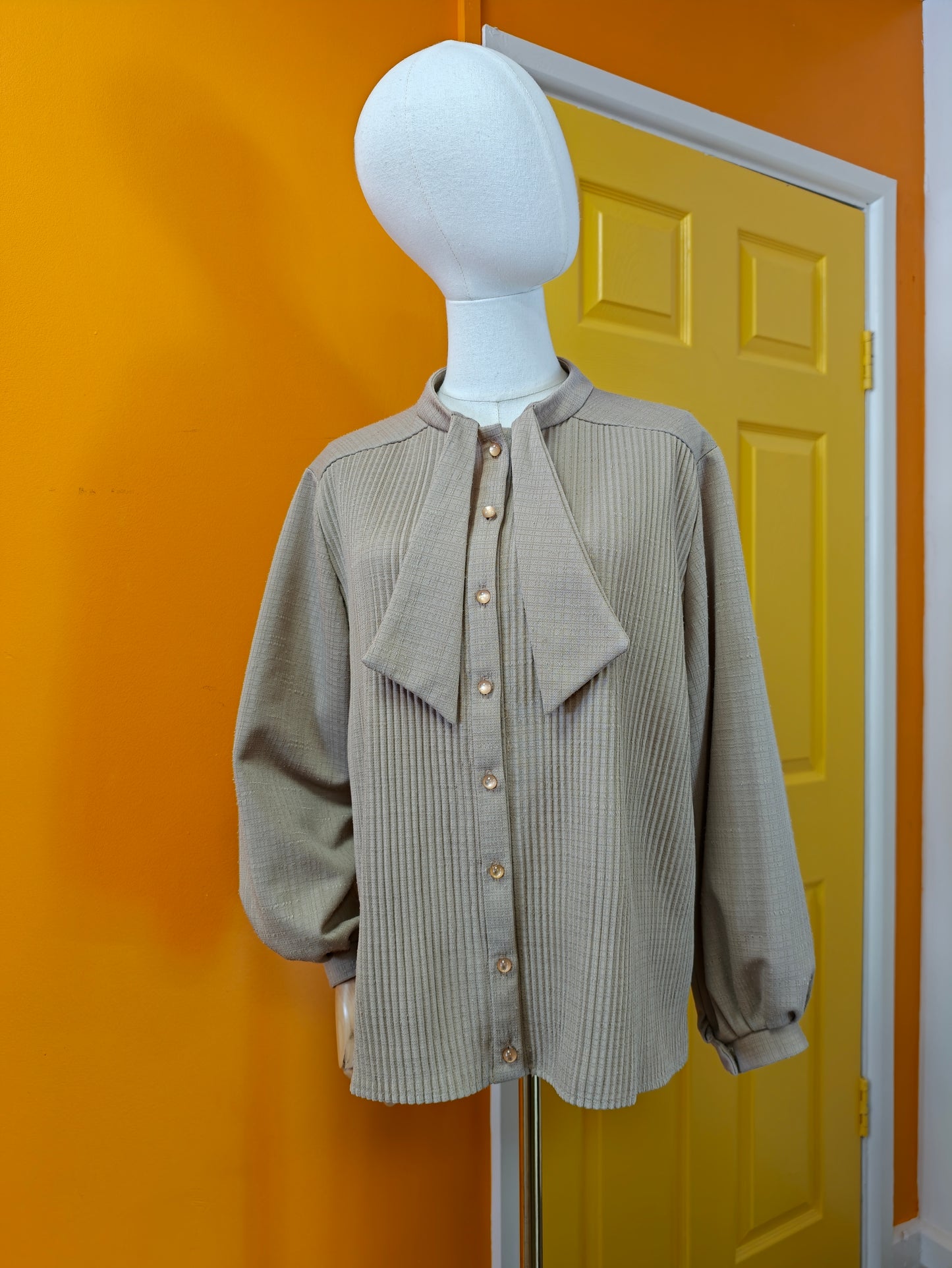 70s/80s tie neck top - L