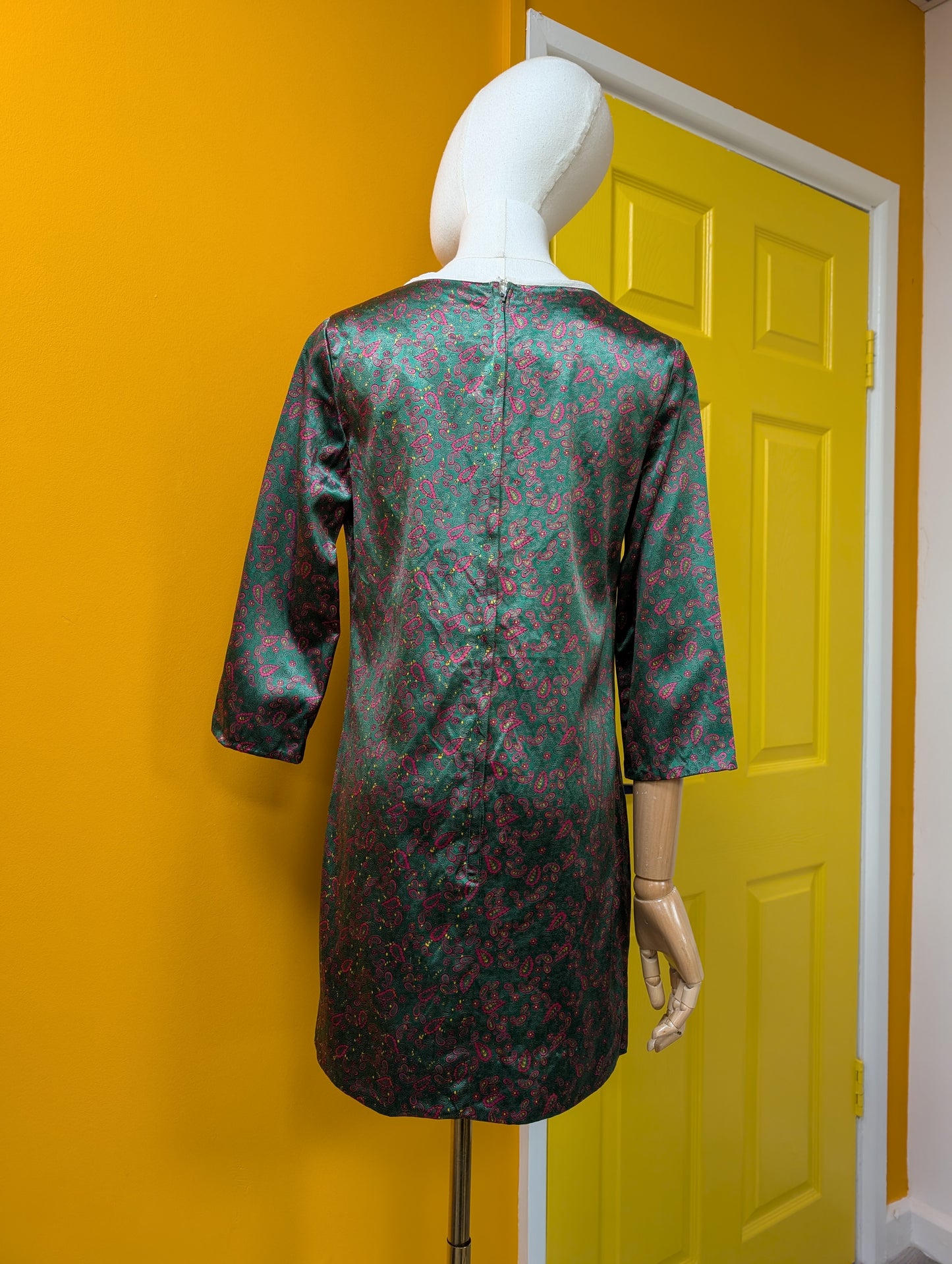 1960s green paisley mini dress - S/10
