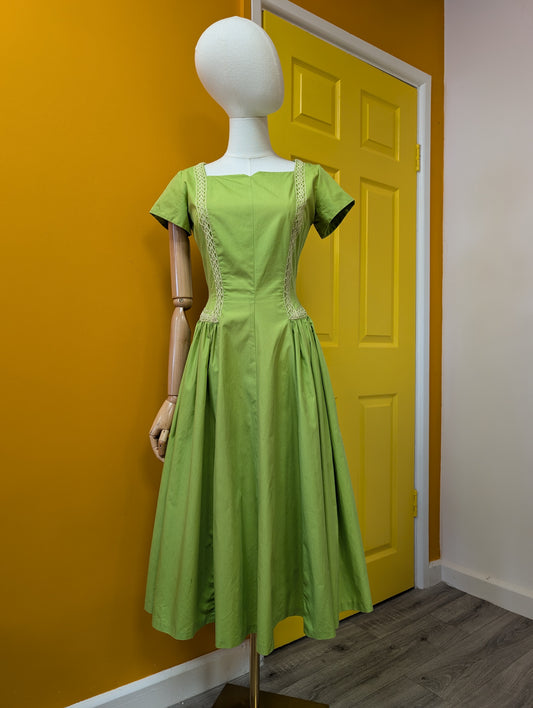 1950s Rhona Roy green cotton dress - XS/S/6/8