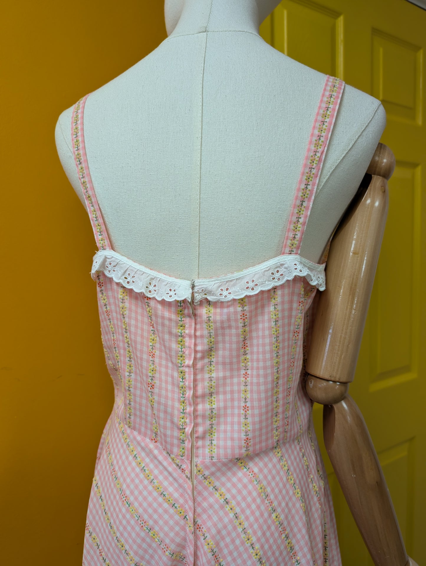 1970s pink floral maxi dress - S/M/10/12