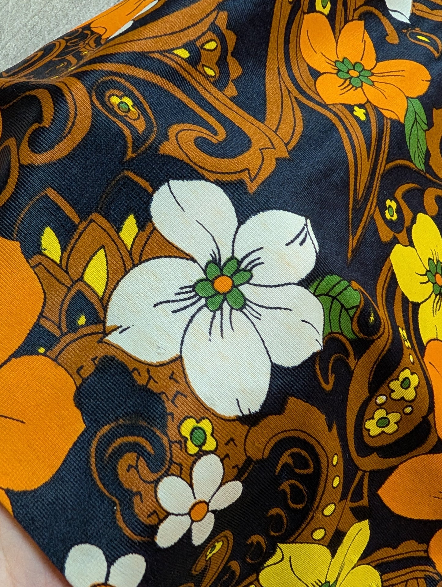 60s/70s Global orange floral maxi dress - XS/6