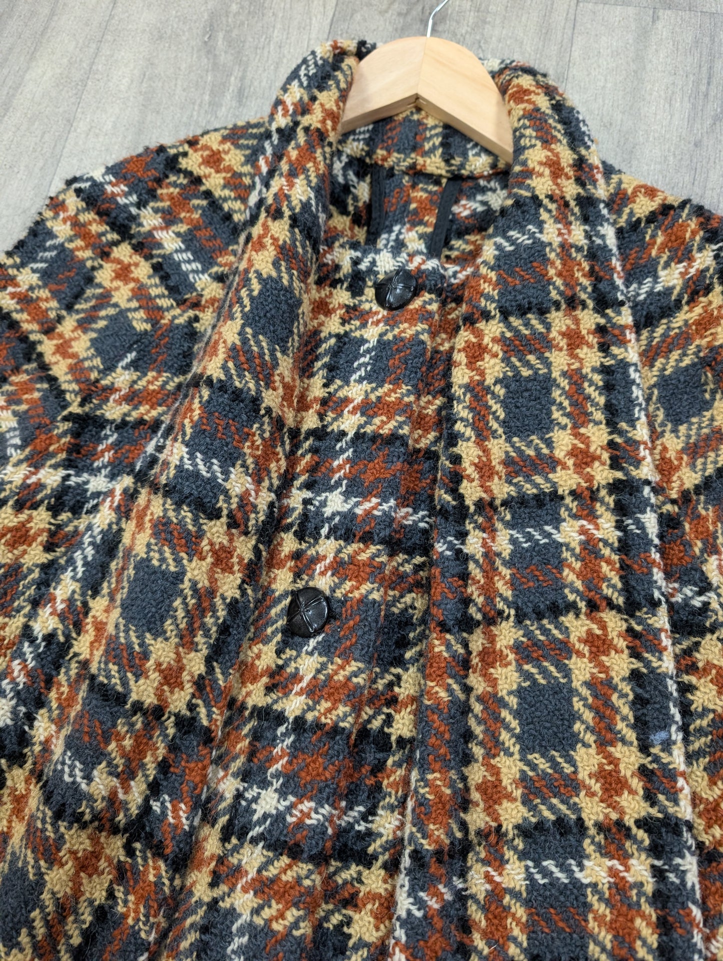 1970s check wool coat - S