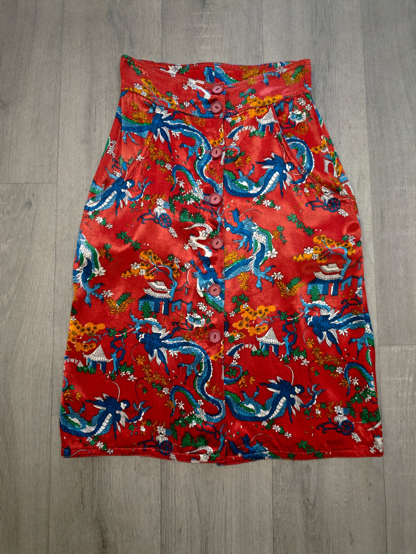 60s/70s Radley Chinese dragon print skirt - 24" waist