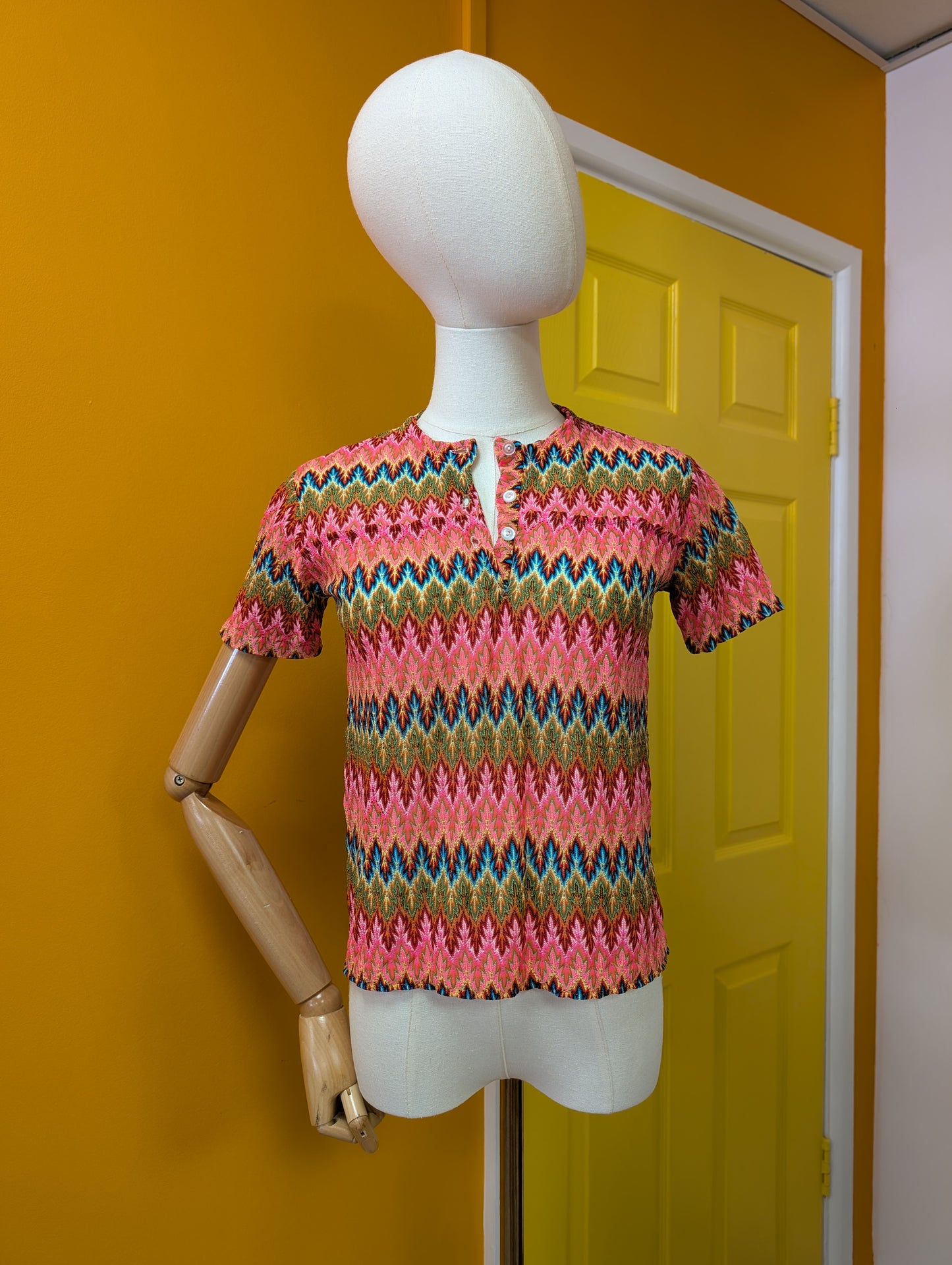 1960s Champions Knitwear pink chevron top - XS/S