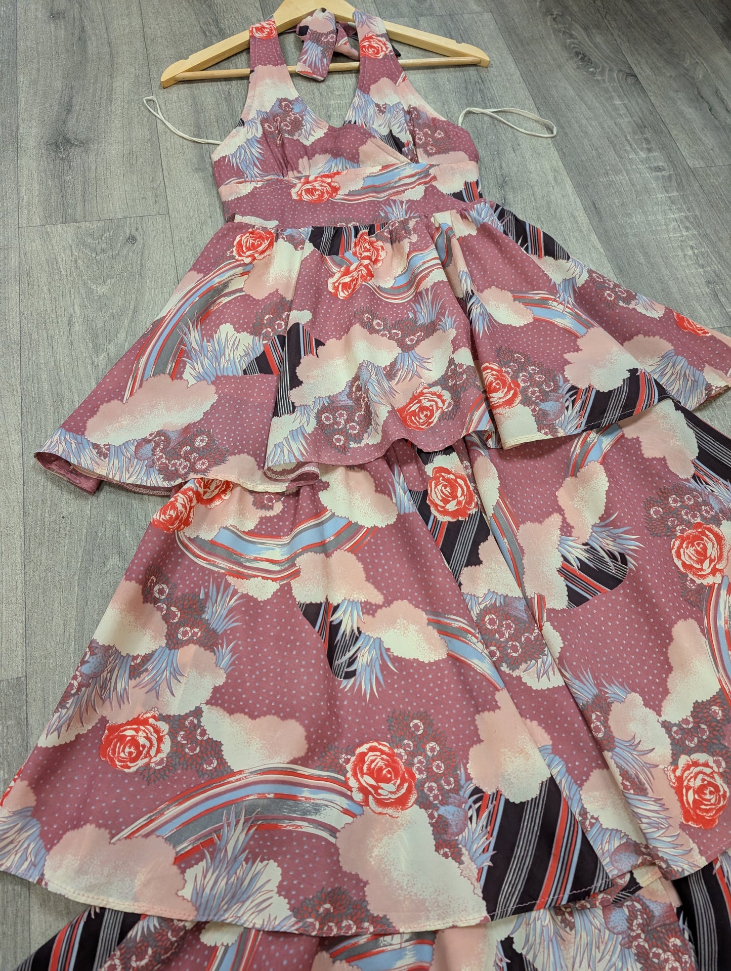 1970s halter neck tiered maxi dress - XS/6