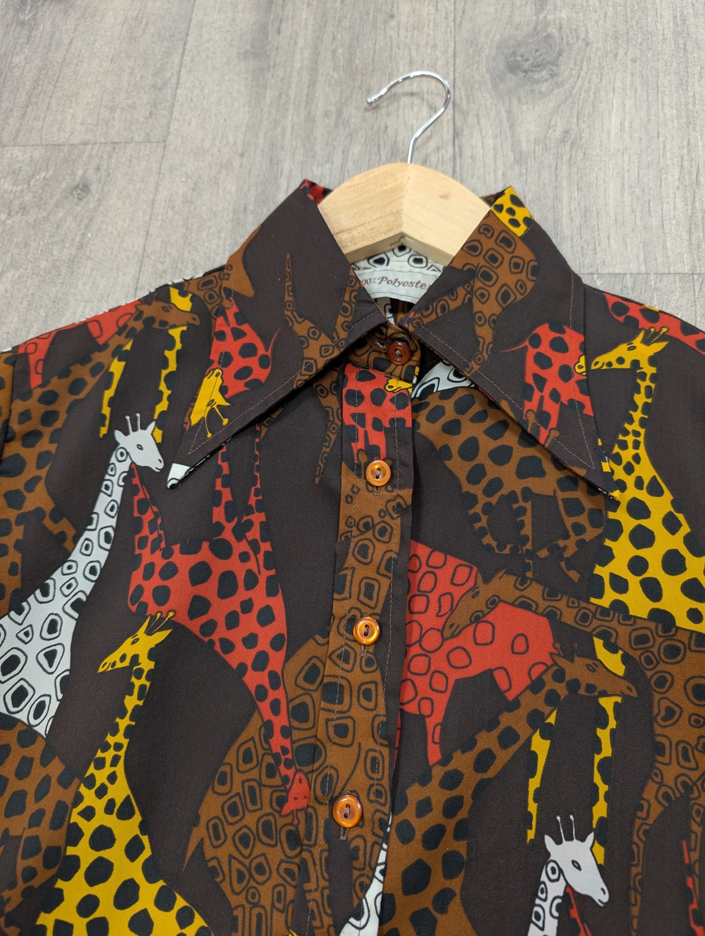1970s novelty giraffe print dagger collar shirt - S