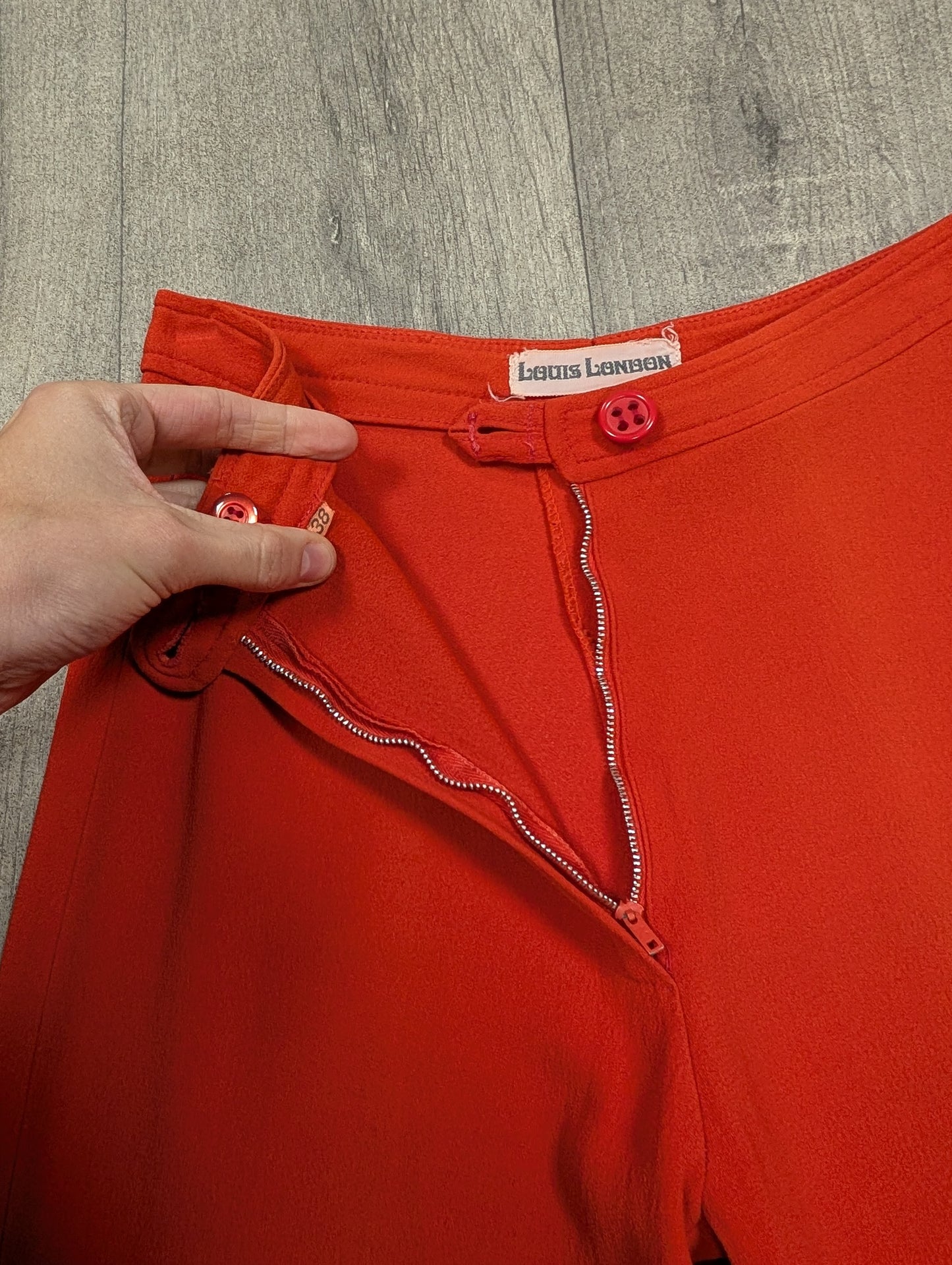 60s/70s Louis London red crepe flares - 23"/24" waist