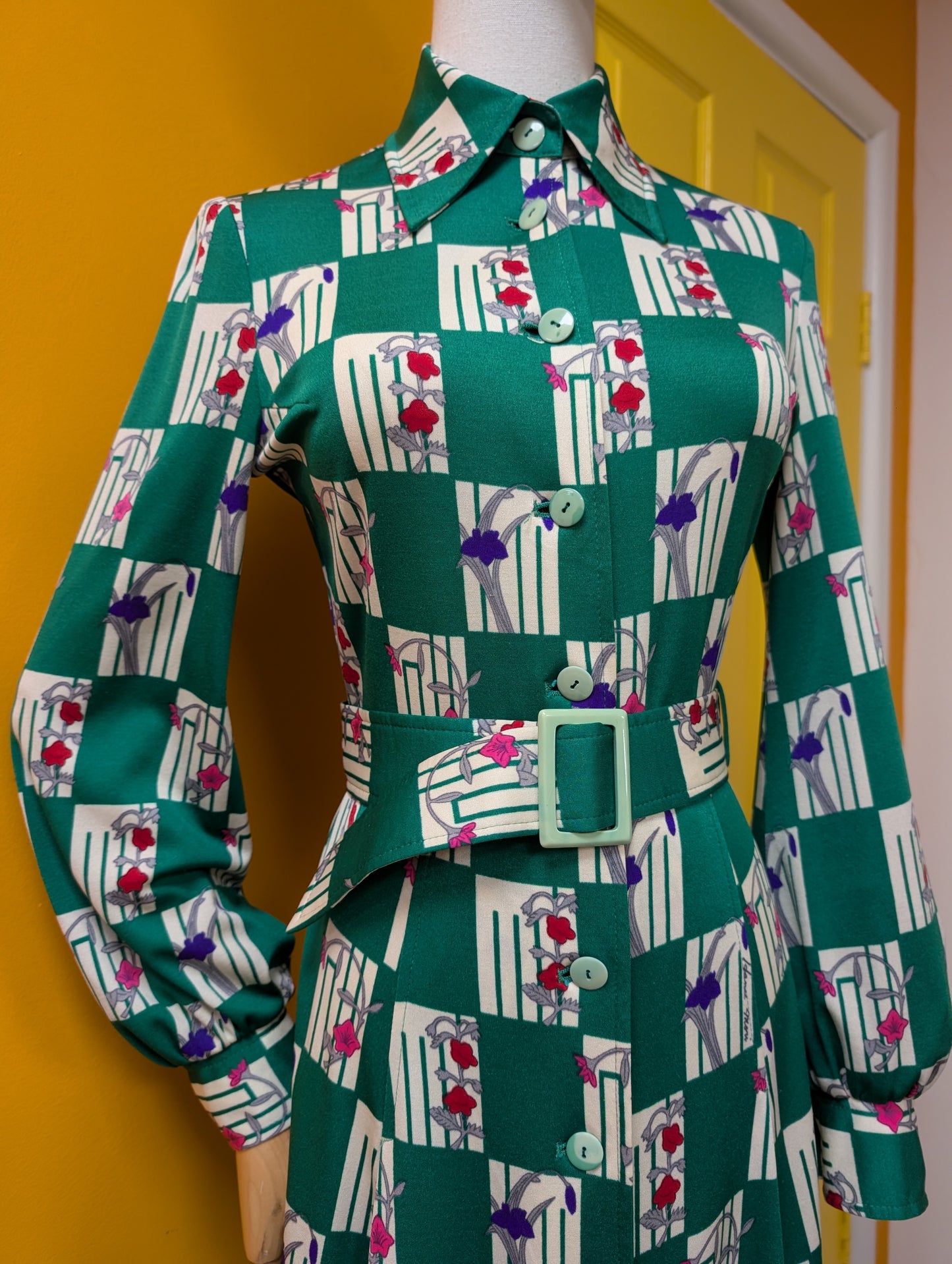 1970s Hanae Mori Ban-Lon by Vivid dress & belt - XS/S/6/8