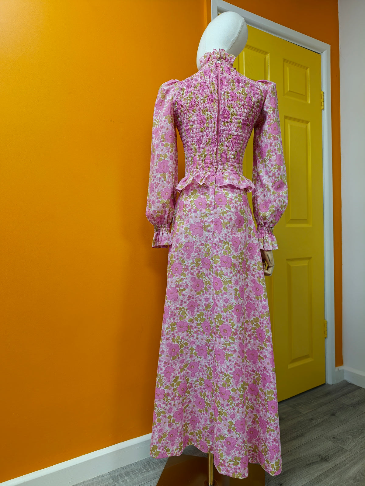 60s/70s pink floral maxi dress - XS/6