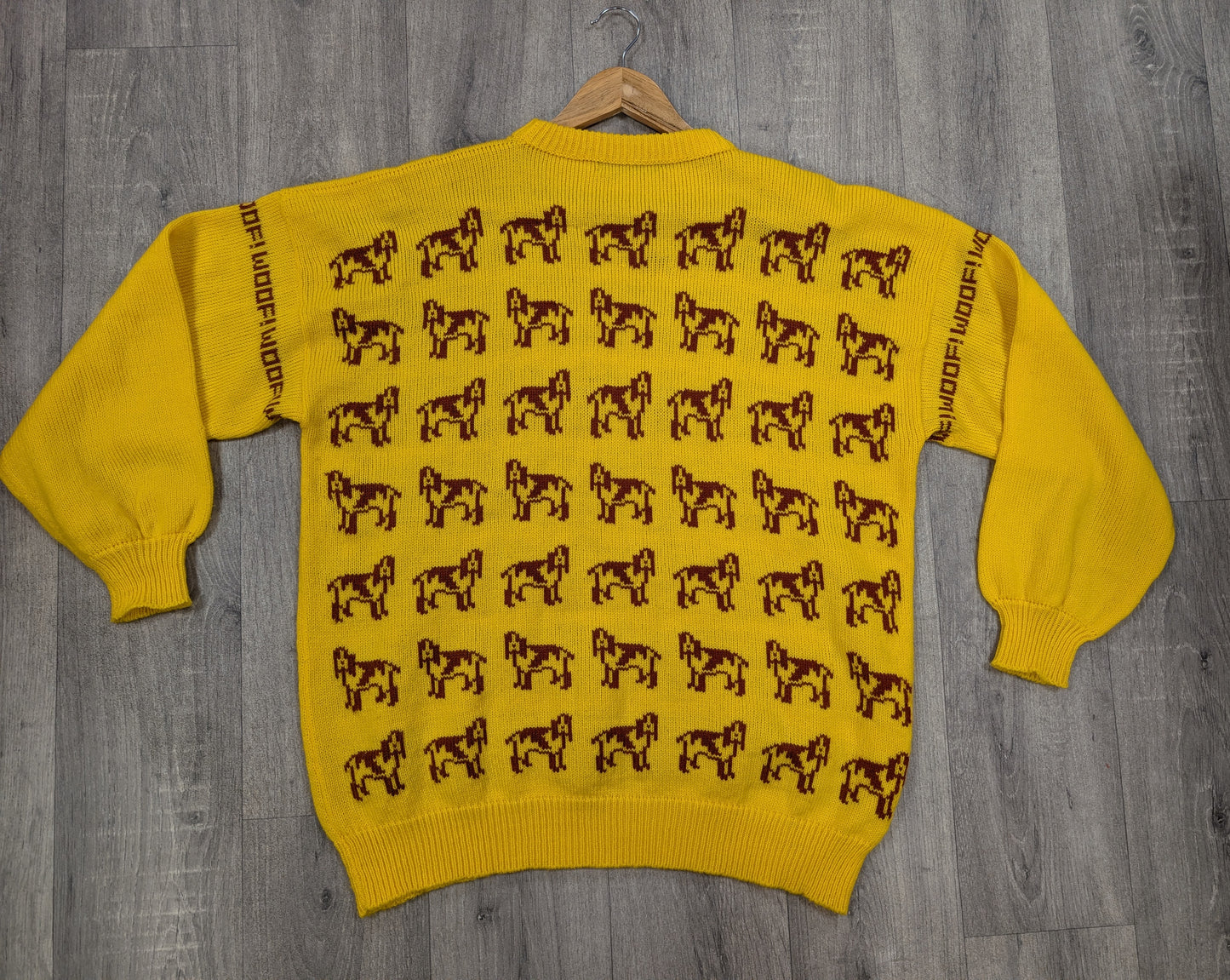 Woof! Yellow knitted dog jumper