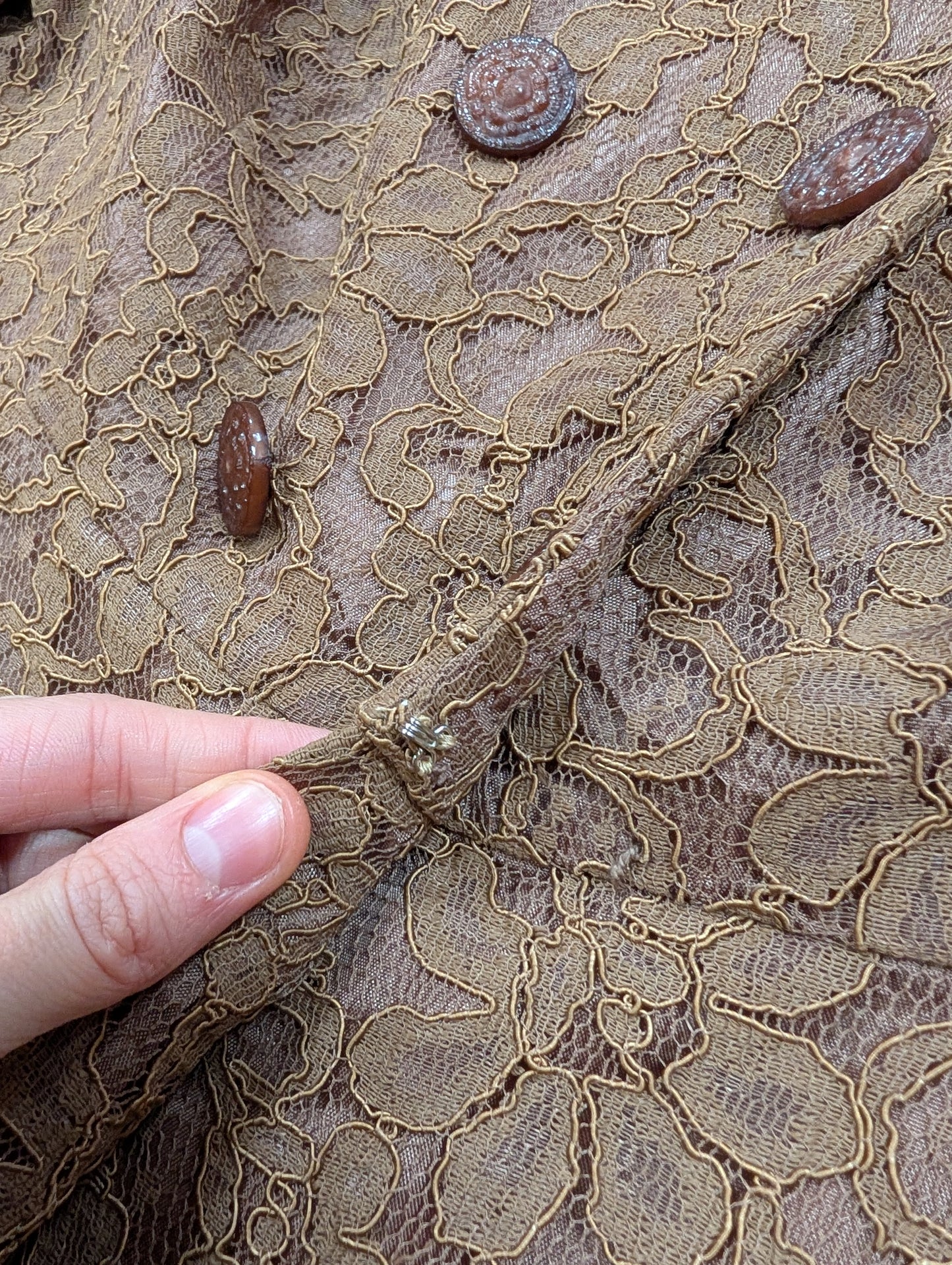 1960s Devonshire Lady brown lace dress suit - S/10