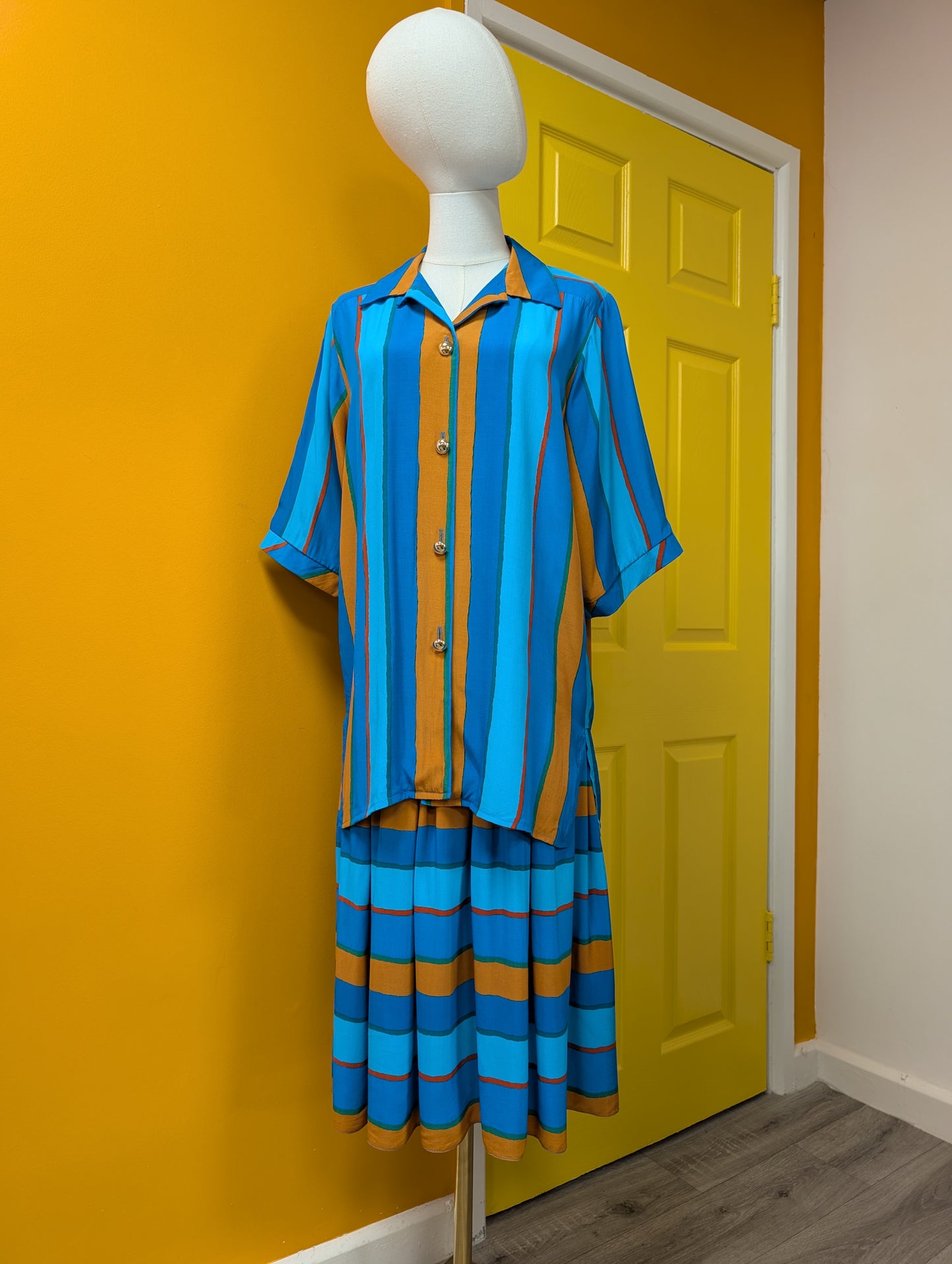 80s/90s Legacy striped shirt & skirt set - XS/S/6/8