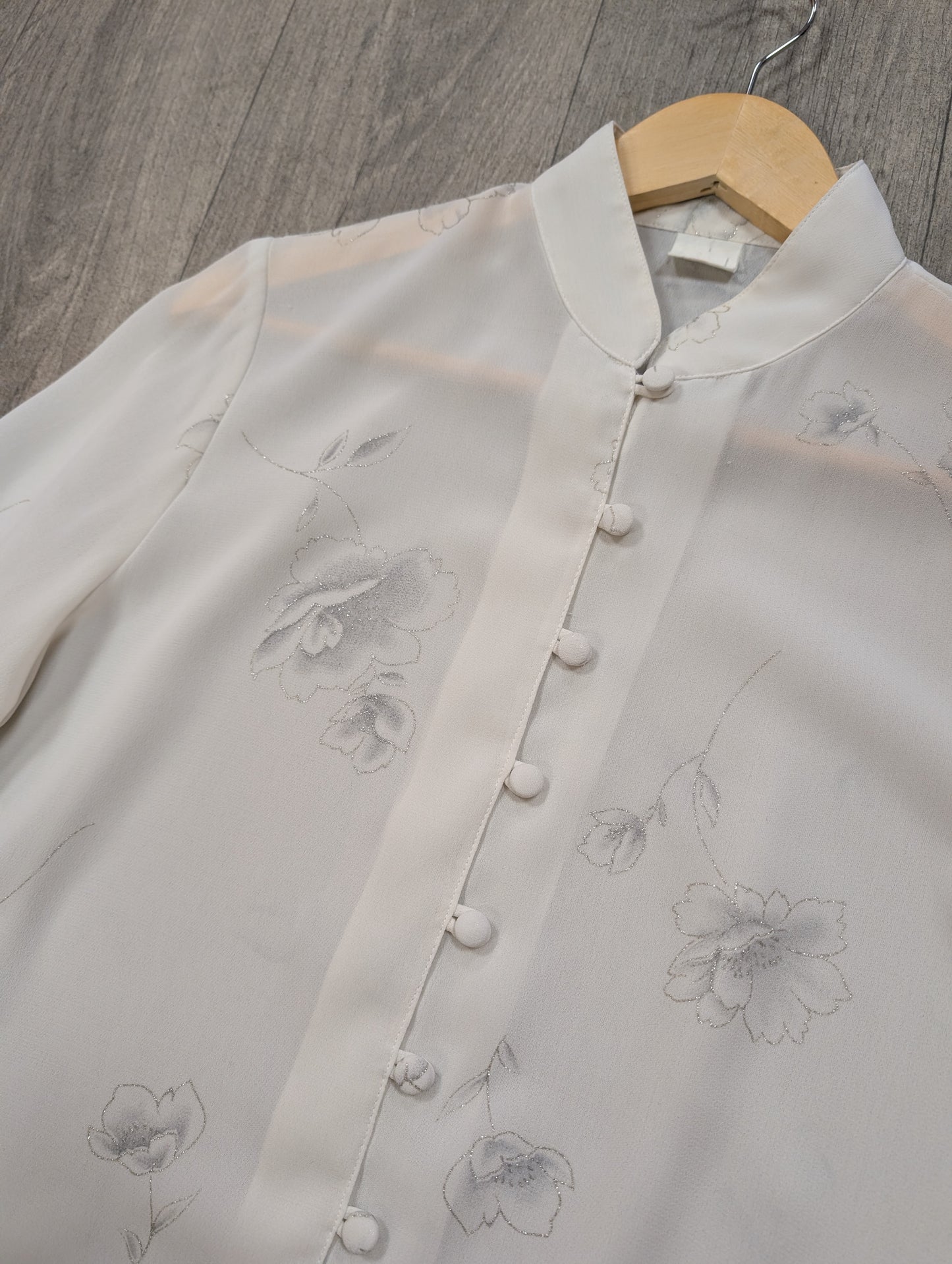 1980s white & silver floral shirt - M