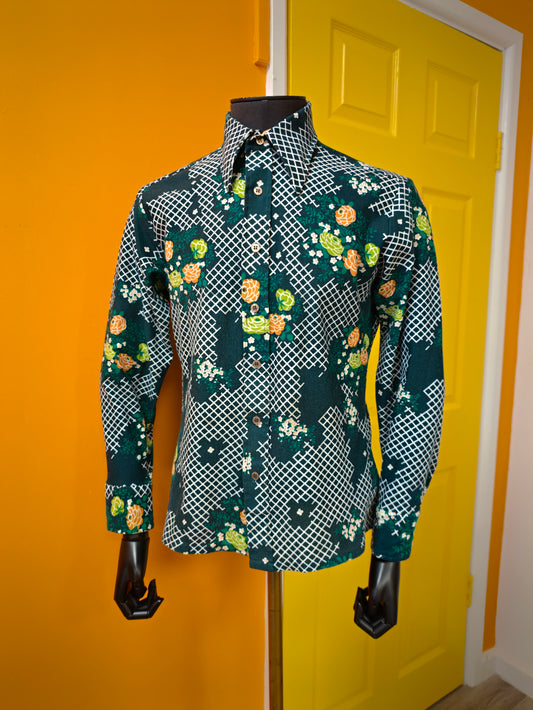 1970s Cellini floral dagger collar shirt