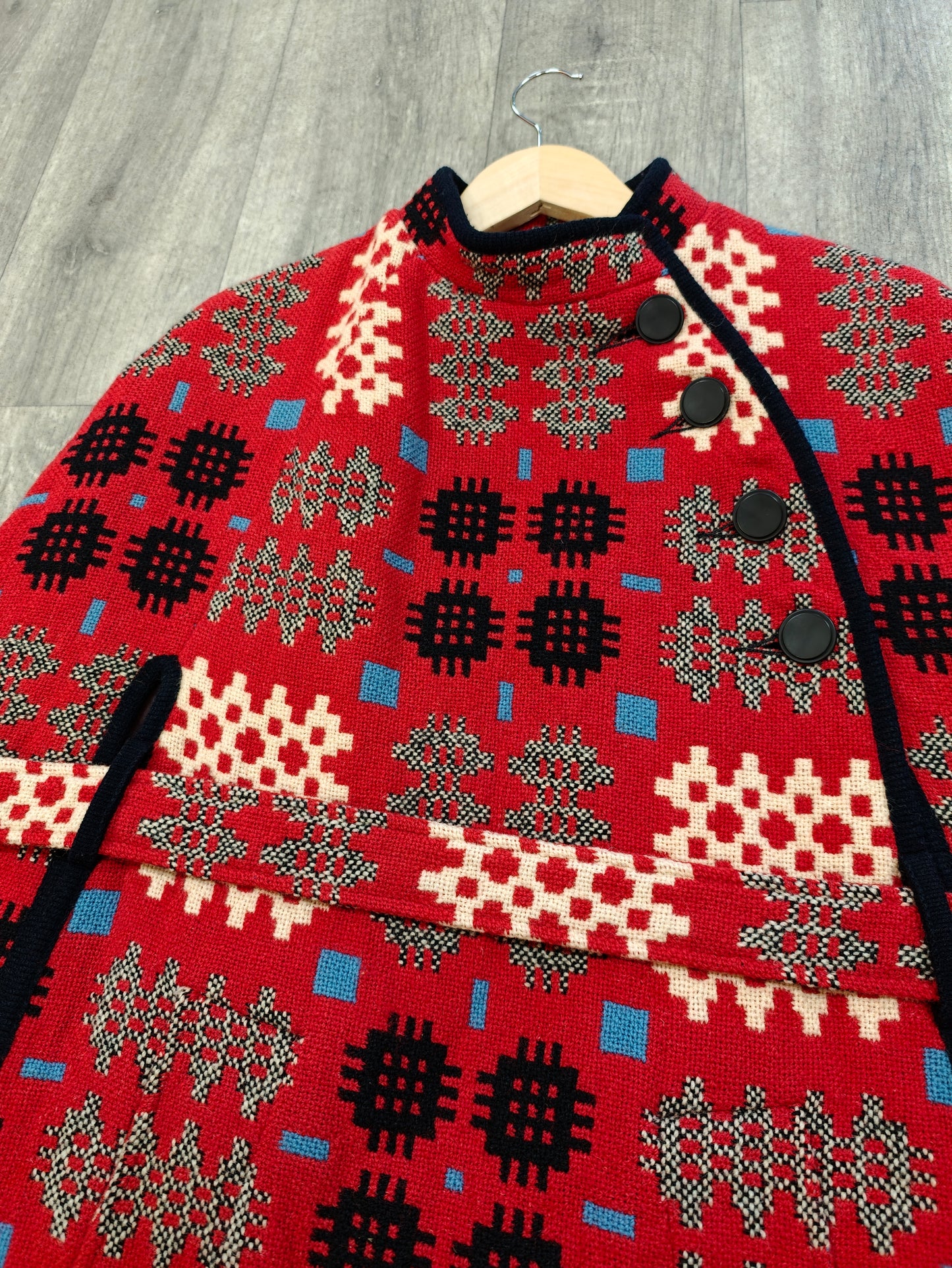 Coracle Clothes/Dillad Corwgl Welsh tapestry wool belted cape