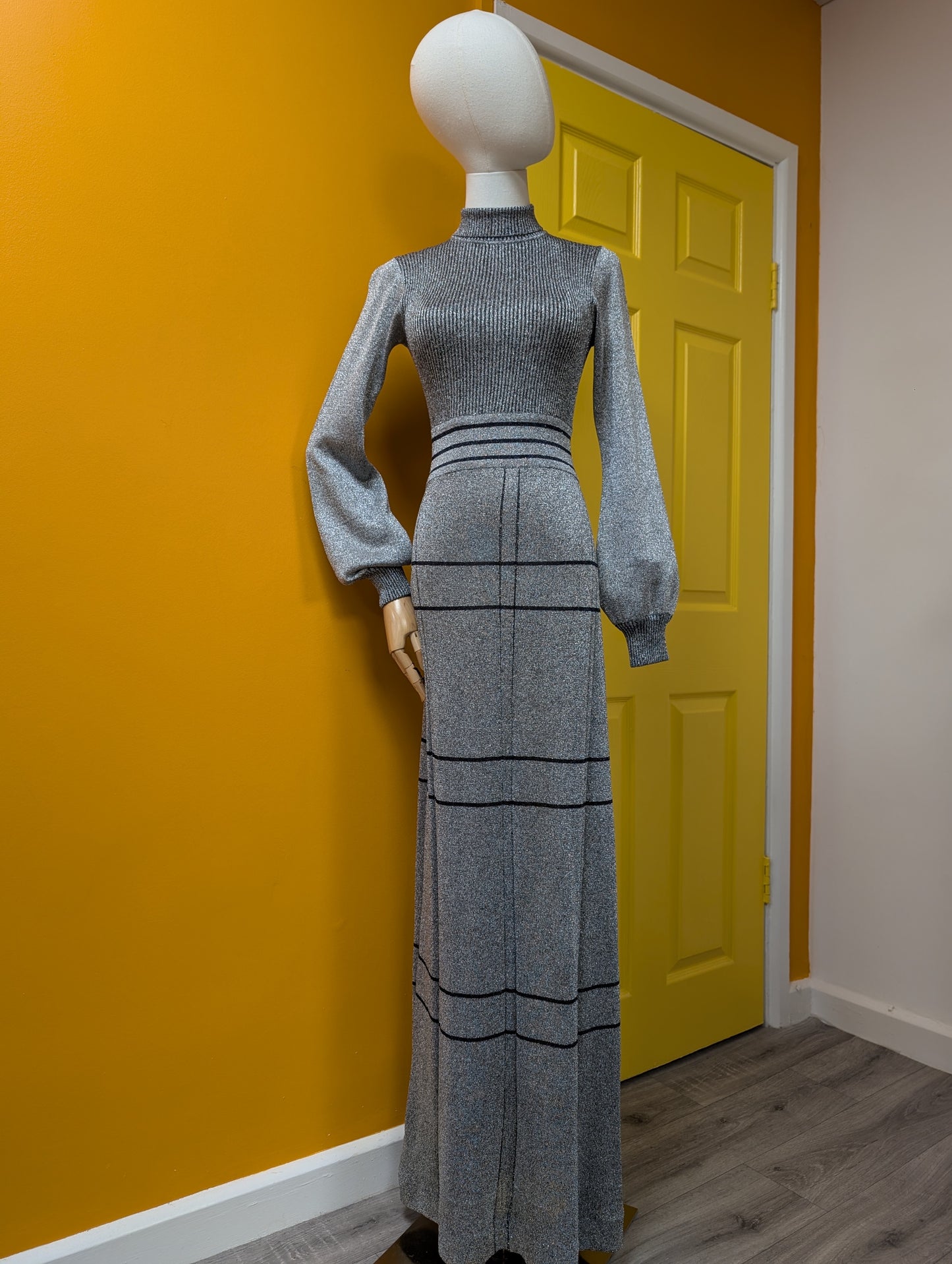 1970s Ian Peters silver lurex maxi dress - XS/6