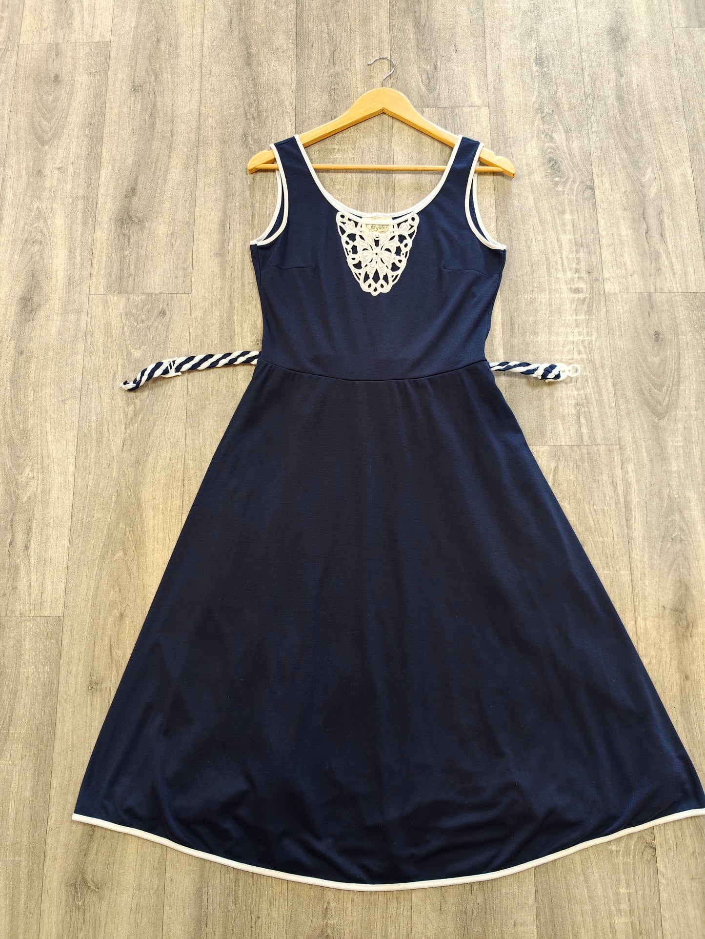 70s/80s Oyster navy & white dress - 10/12