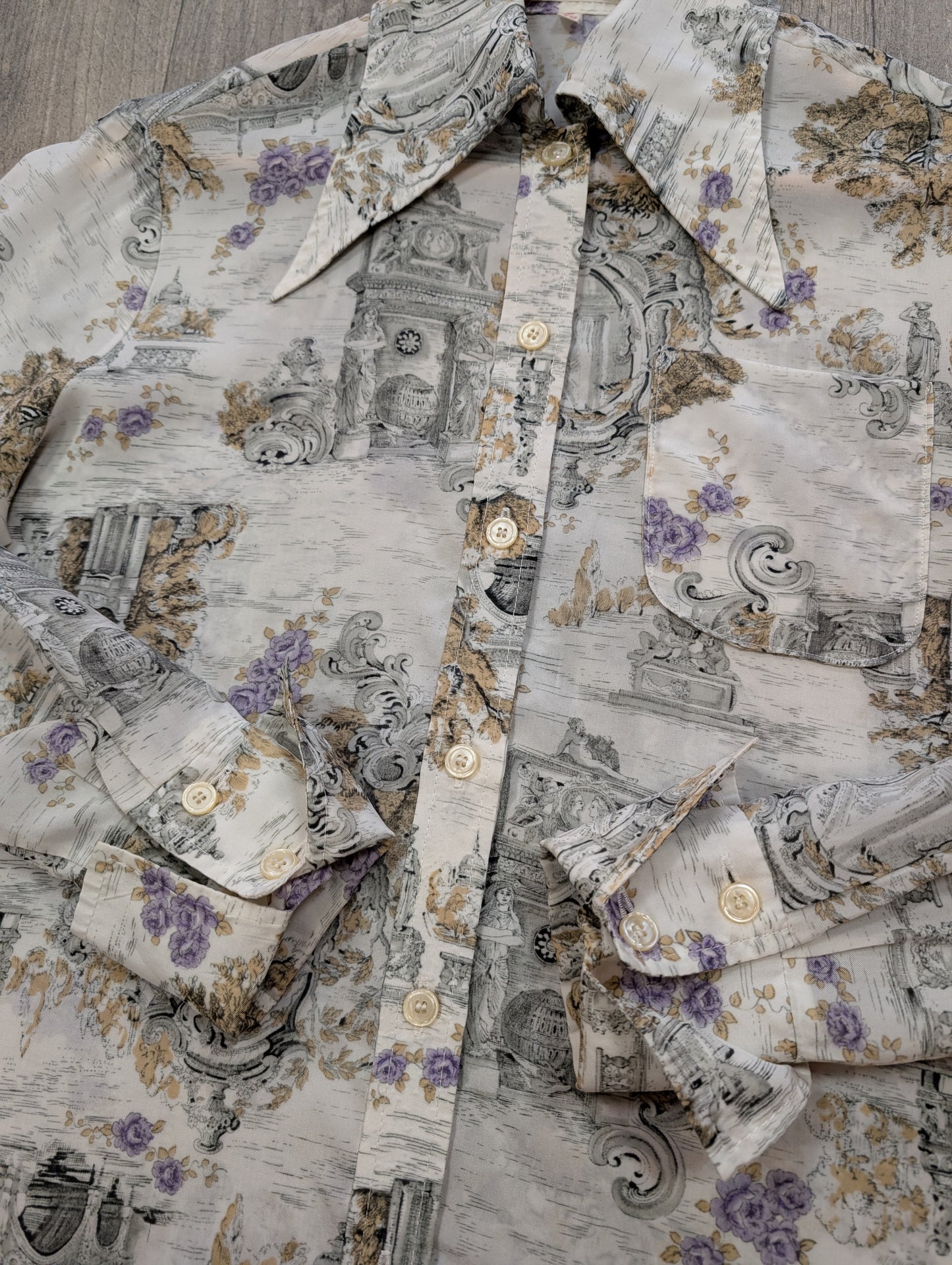 1970s novelty print dagger collar shirt - M