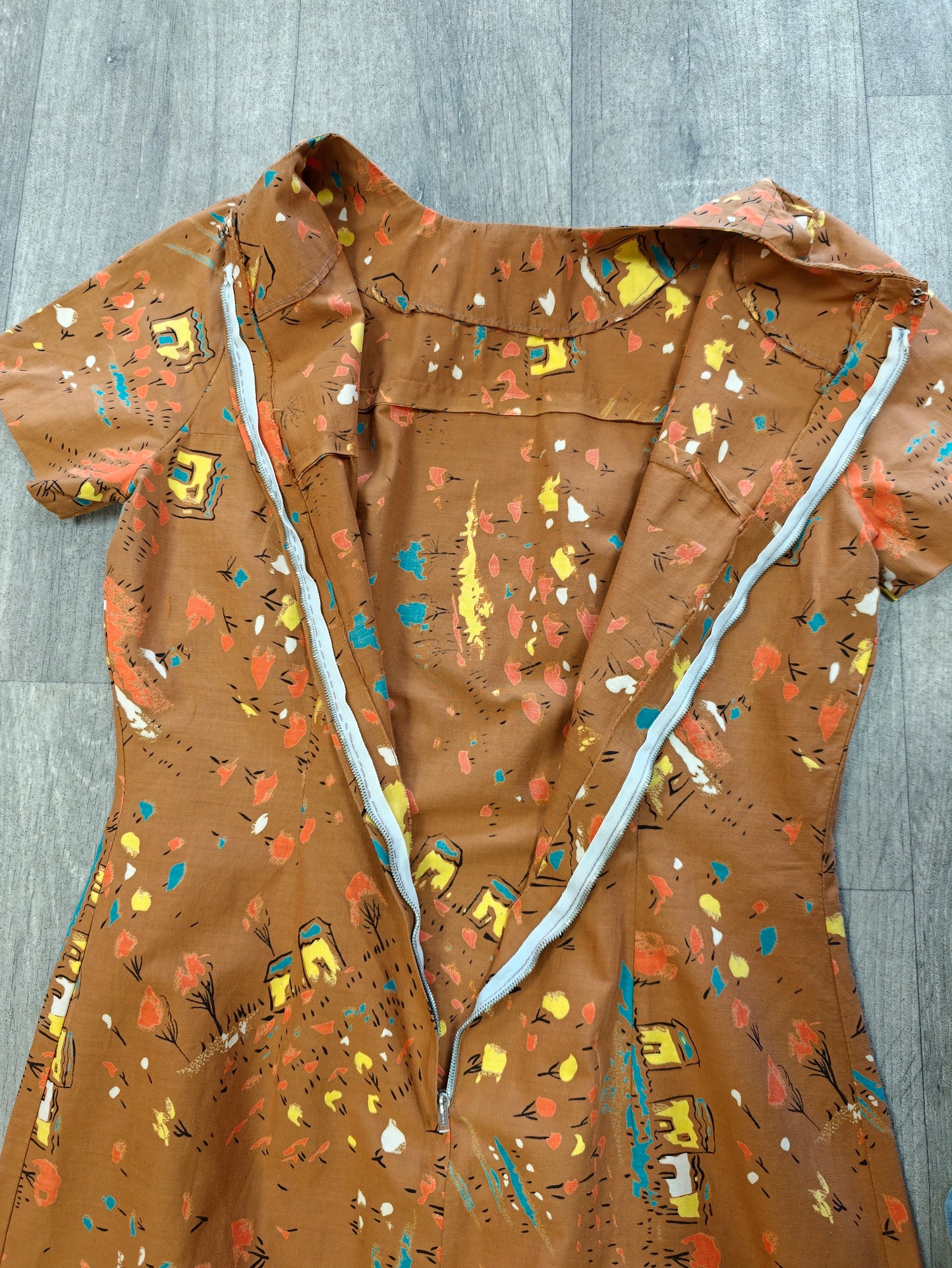 1960s novelty print cotton dress - S/10