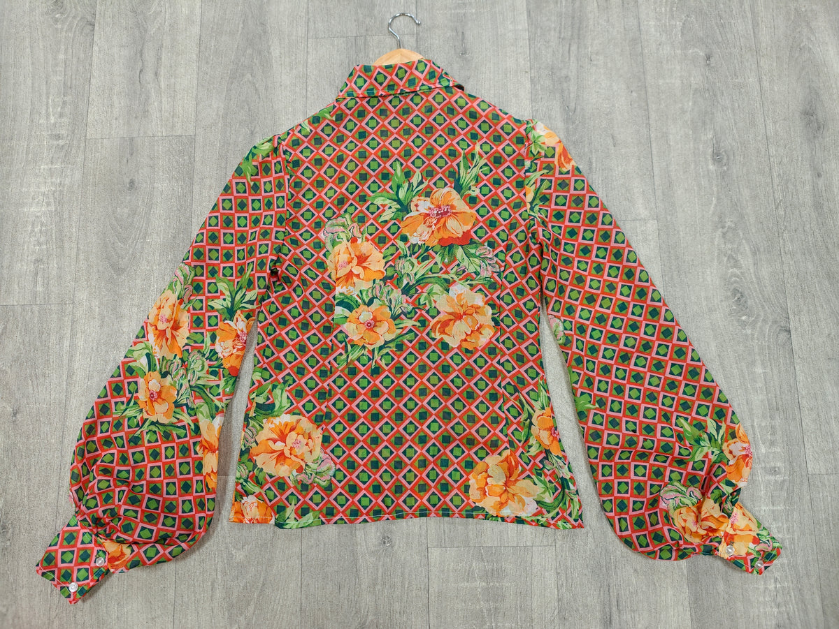 1970s balloon sleeve beagle collar shirt - XS