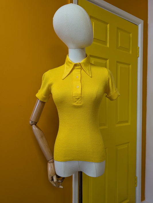 1970s yellow dagger collar shirt - XS/S