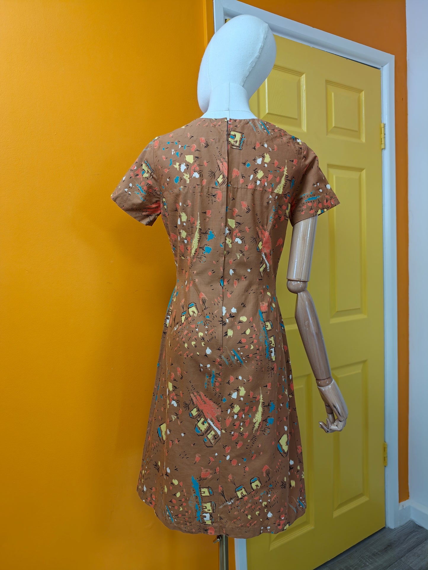 1960s novelty print cotton dress - S/10