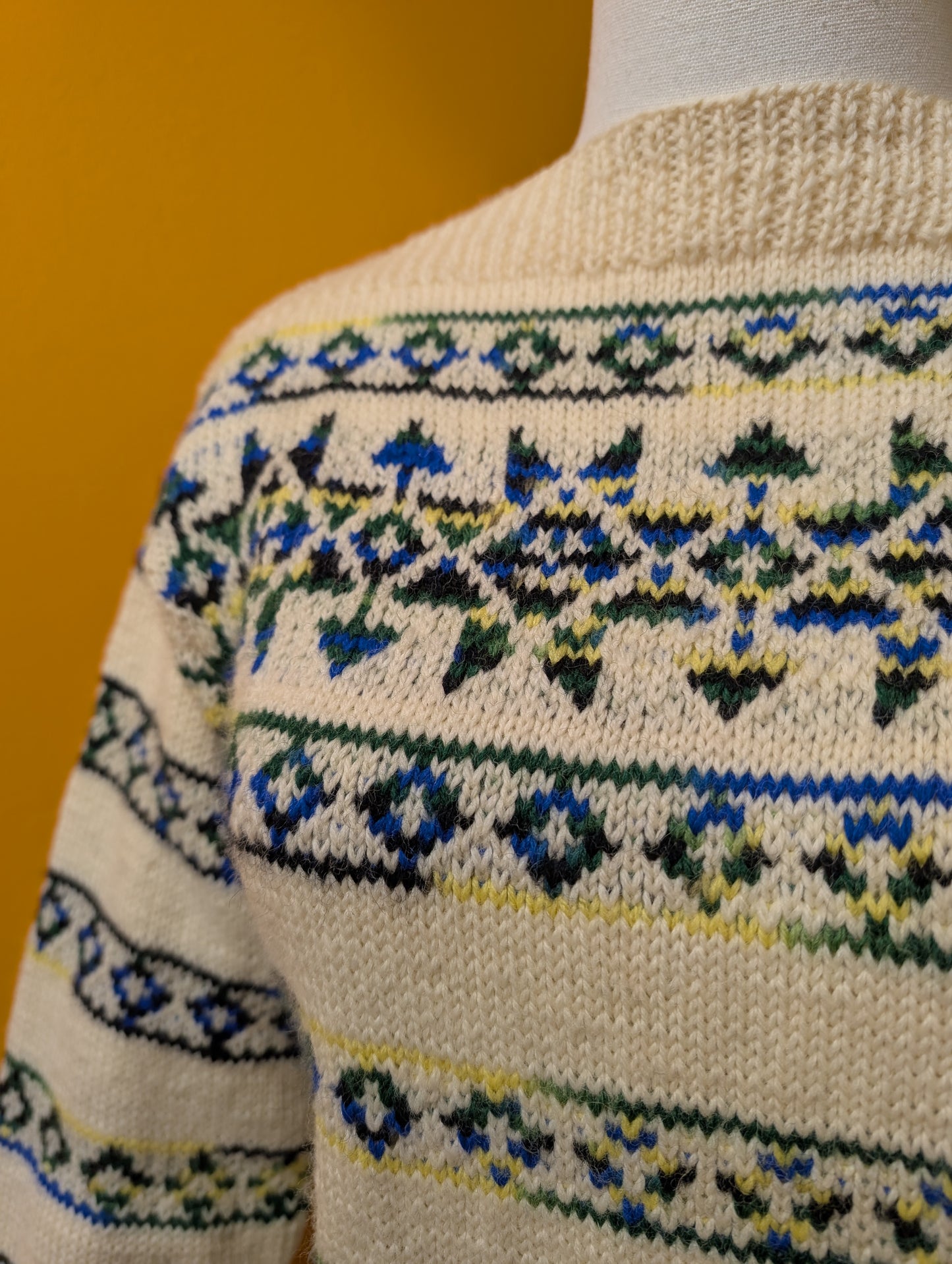 Hand knitted slash neck wool jumper - XS/S
