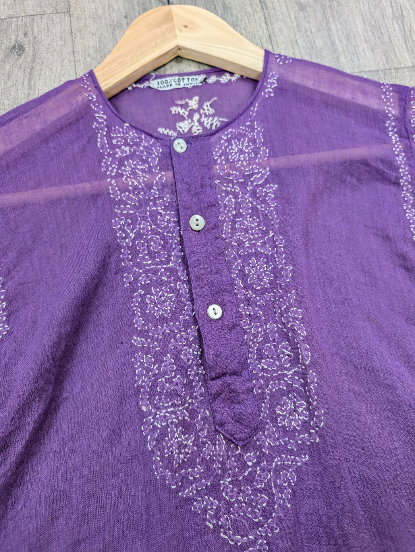 1970s purple Indian cotton embroidered top - XS/S