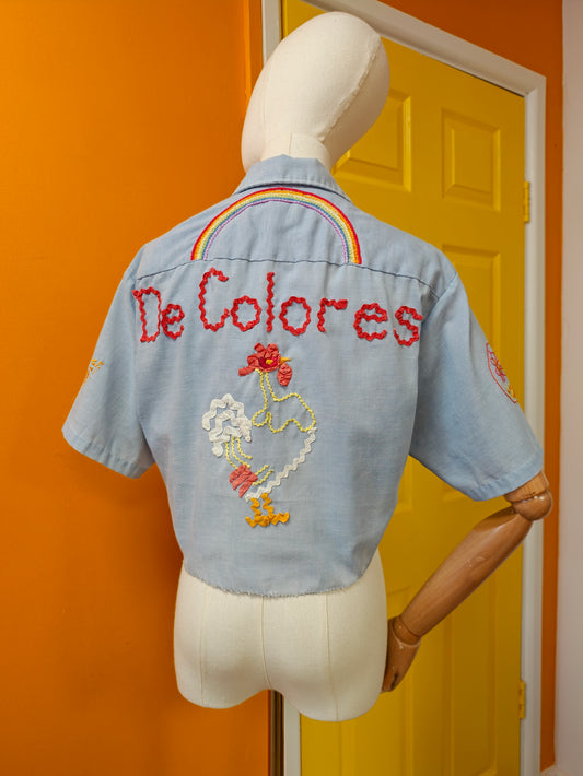1970s De Colores embroidered & appliquéd tie waist shirt - M