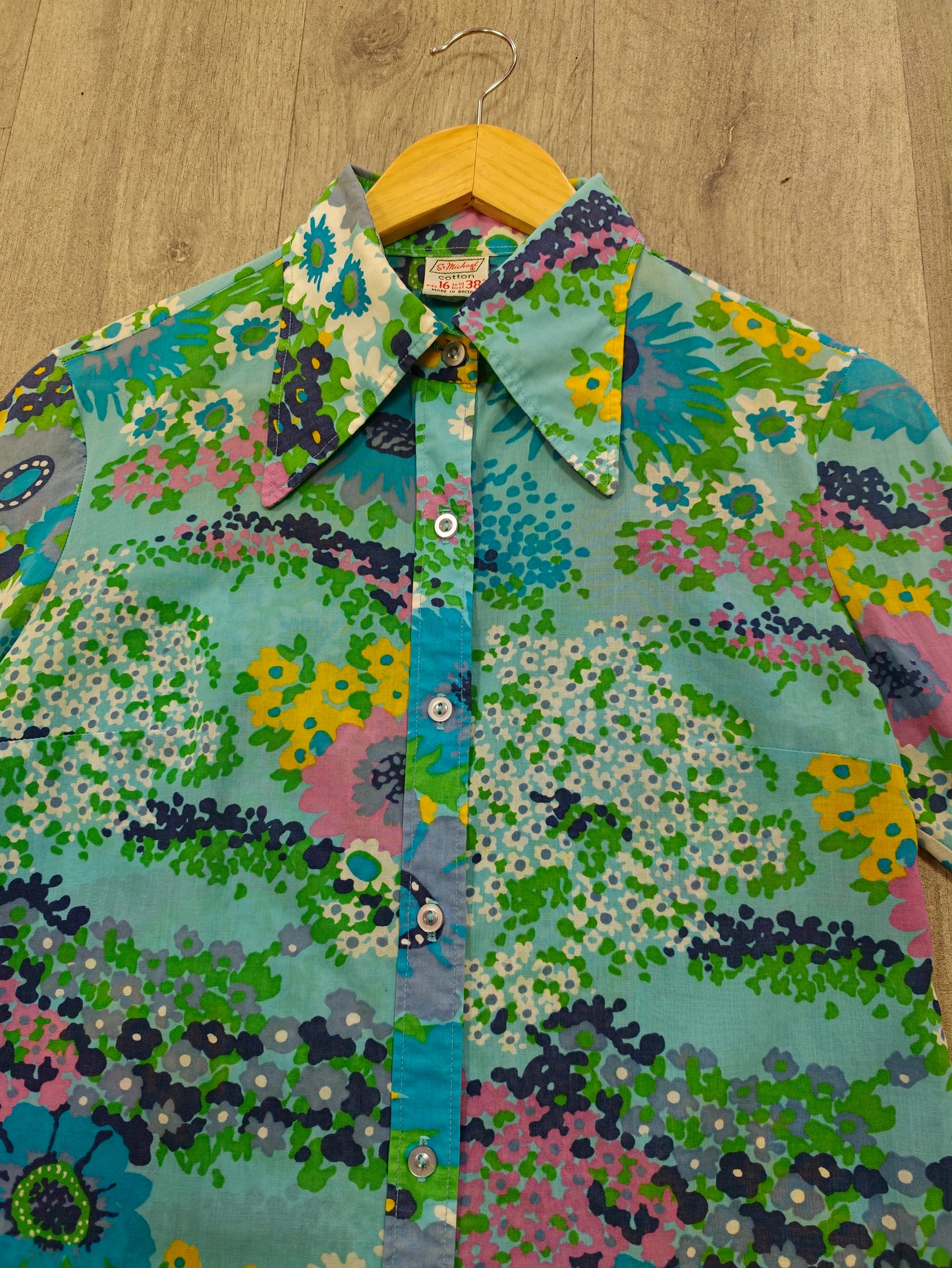 1970s St Michael floral cotton balloon sleeve shirt - M