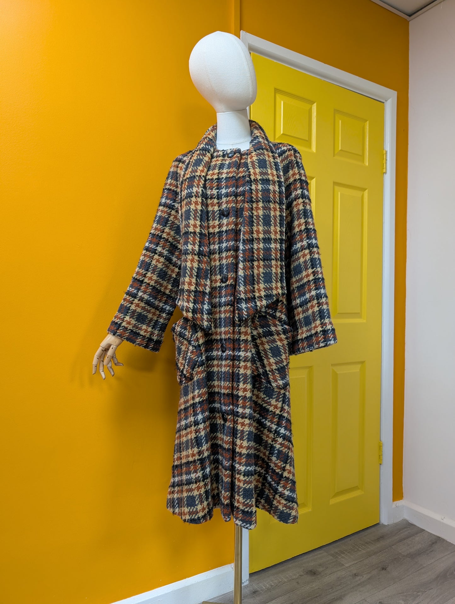 1970s check wool coat - S
