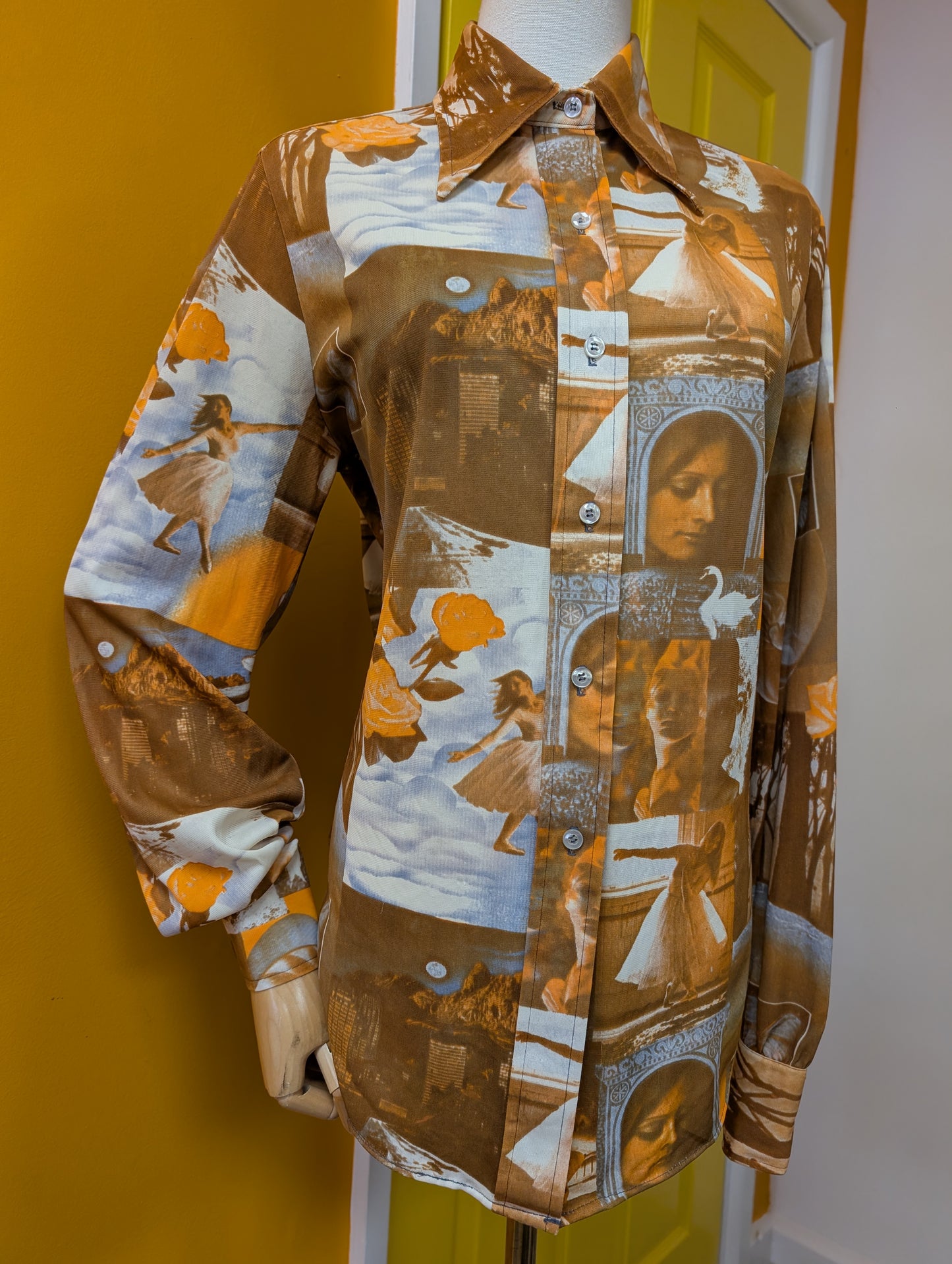 1970s Lane Bryant tall shop novelty photo print shirt - L