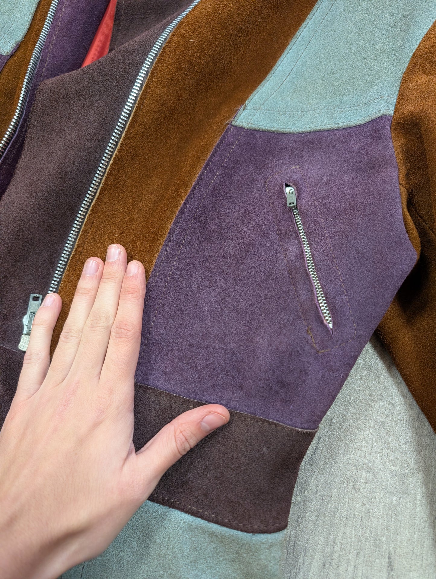 Epic 1970s colour block suede jacket - S/8