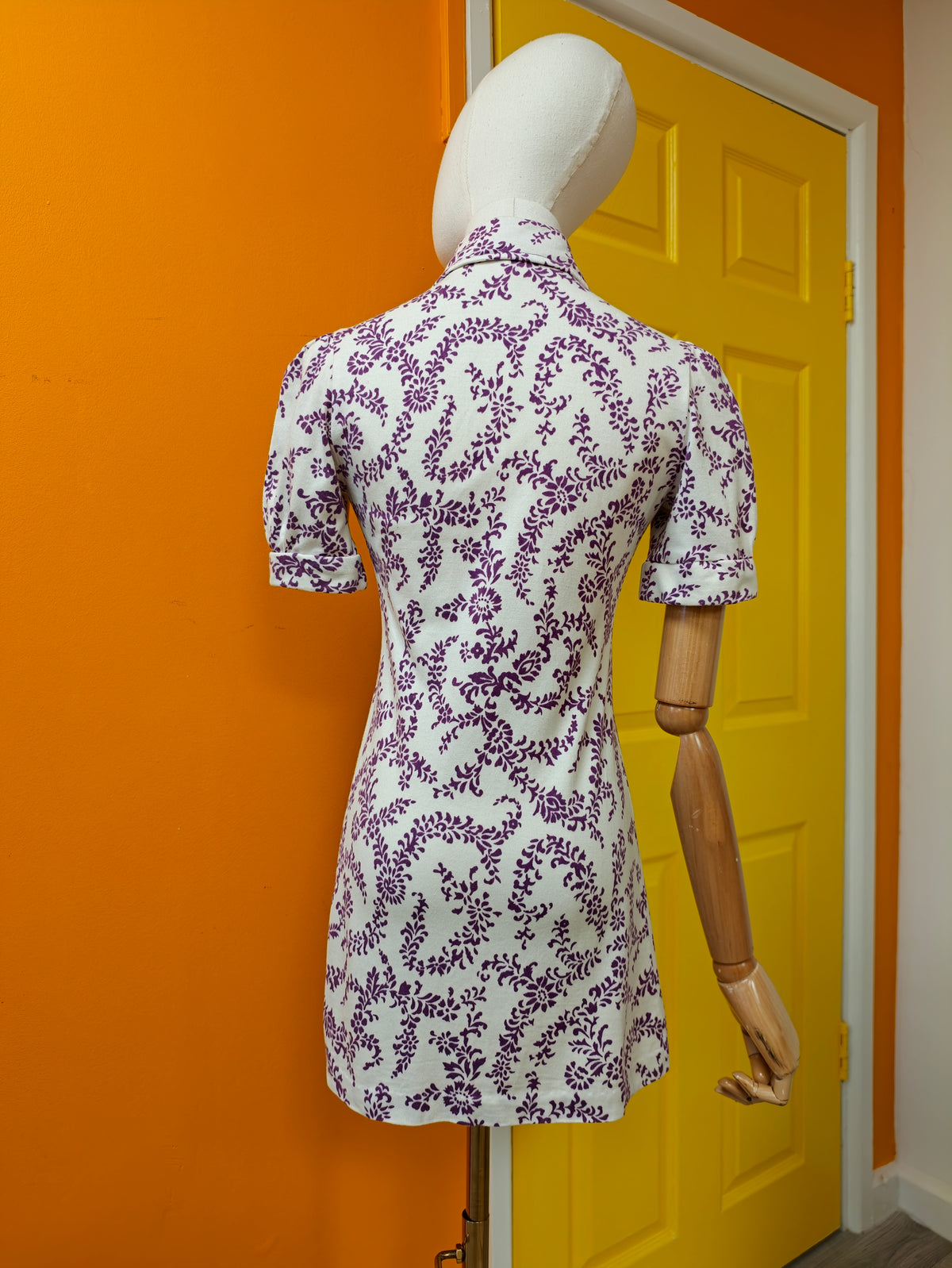 1970s St Michael purple & white beagle collar mini dress - XS/6