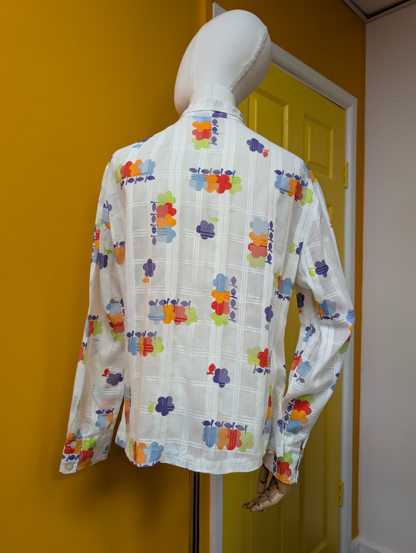 1970s novelty floral dagger collar shirt - M/L