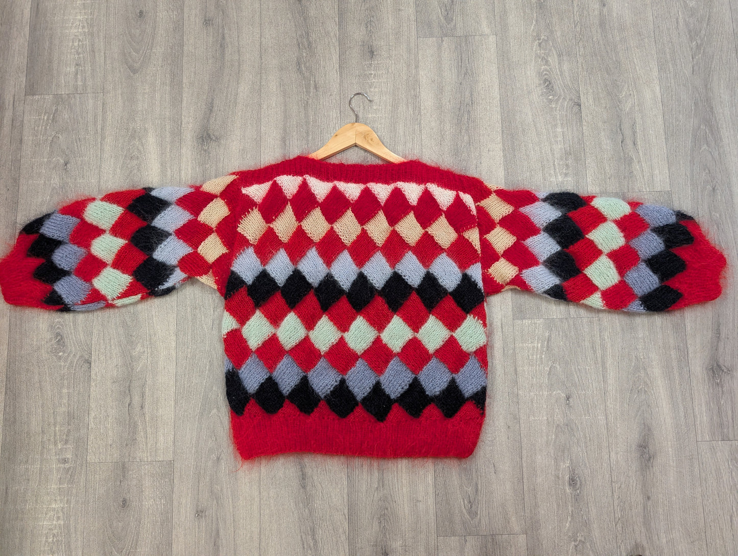 1980s red mohair hand knitted jumper - S/M
