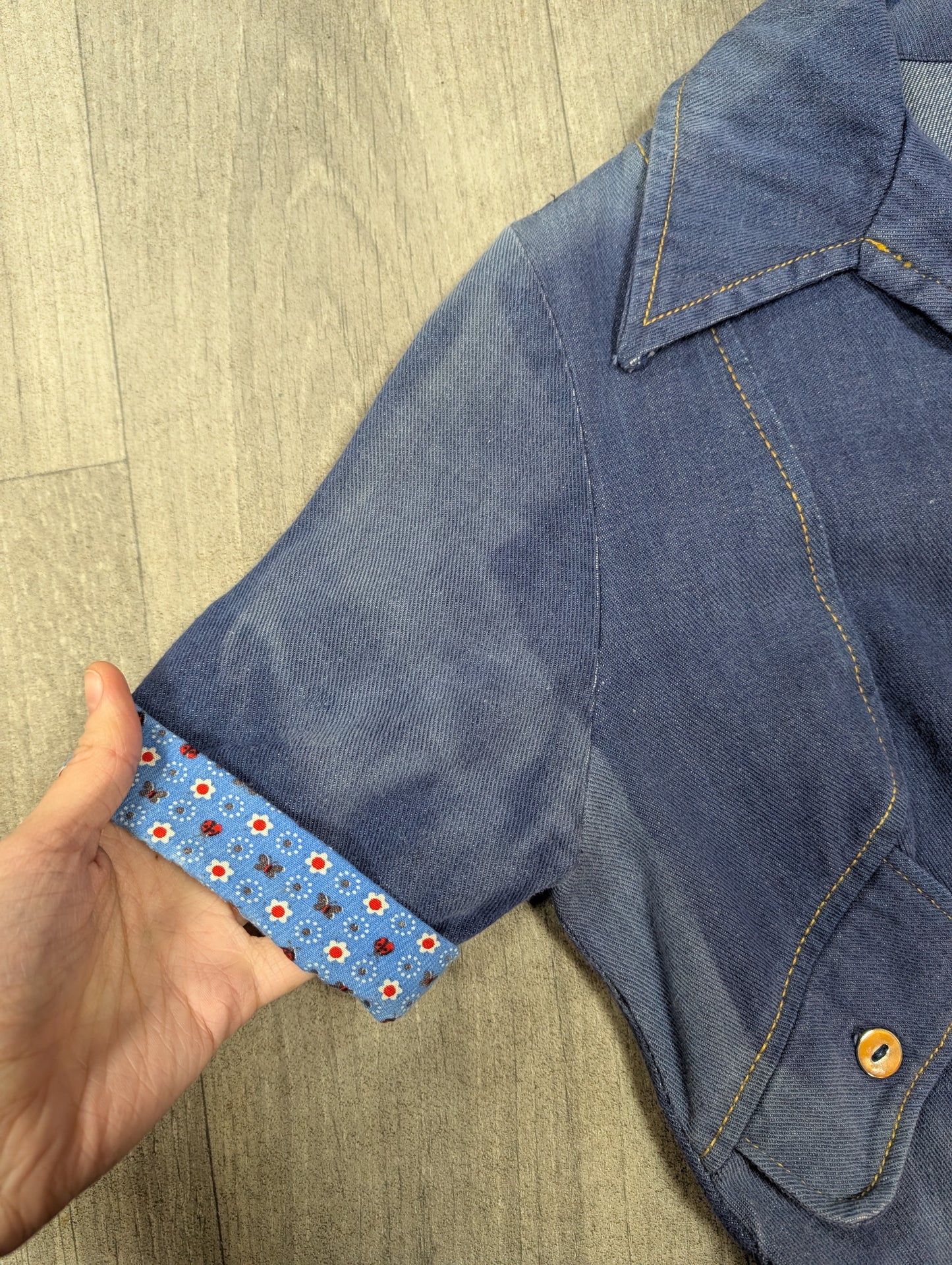 1970s Mexican denim jumpsuit with applique - S/M/10/12