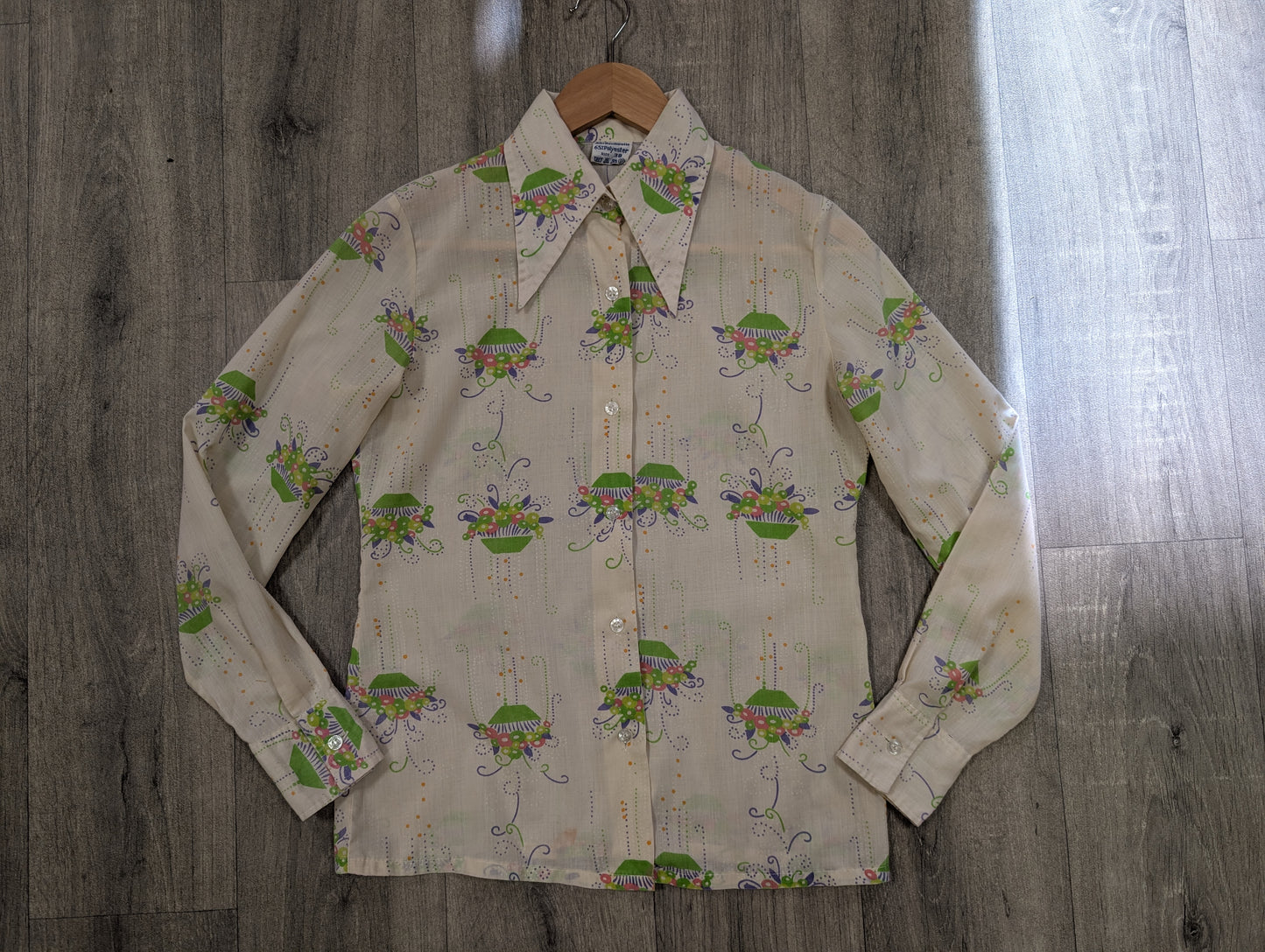1970s dagger collar novelty print shirt - XS/6/8