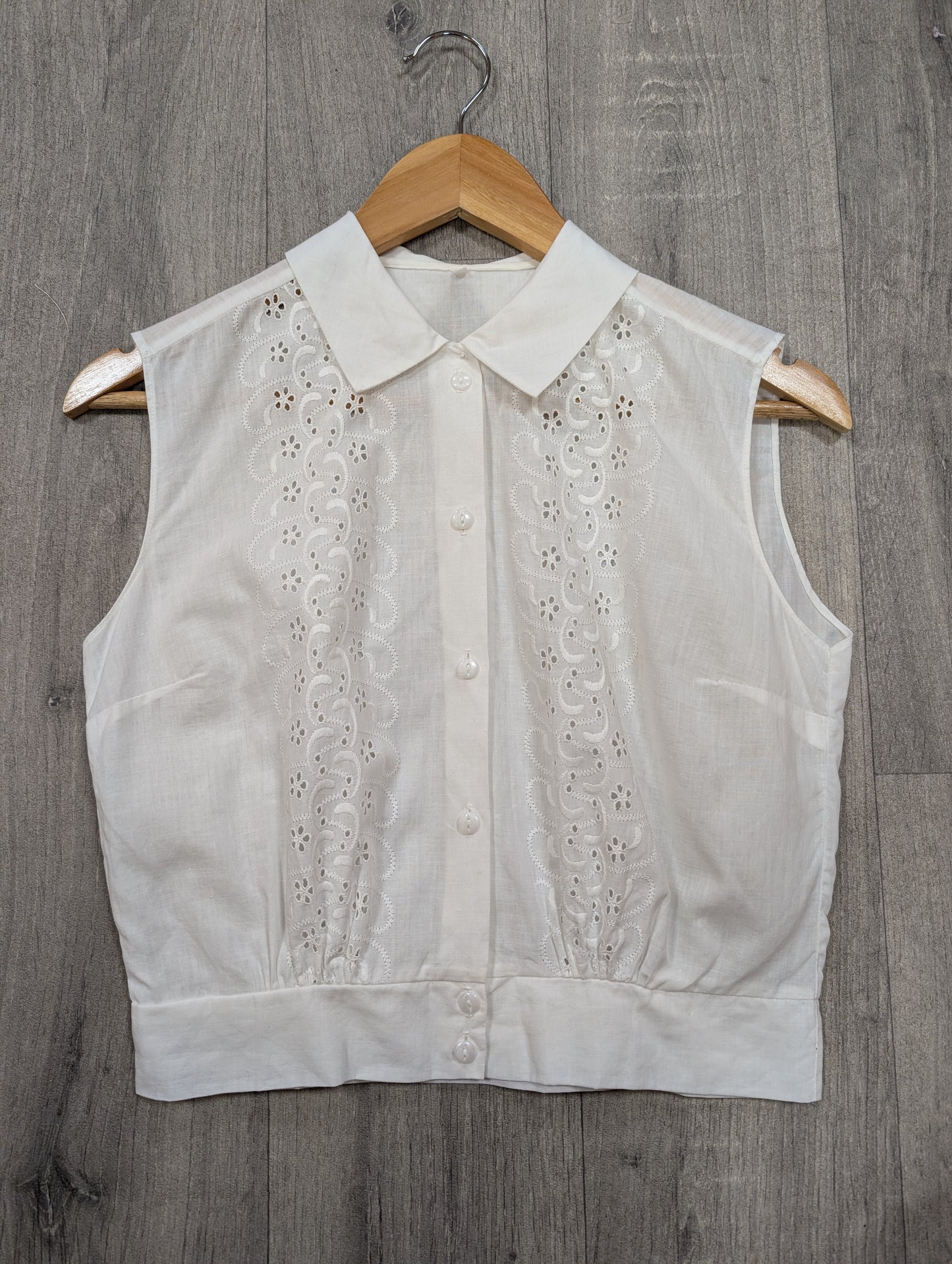 50s/60s white cotton broderie anglaise top - S/8/10