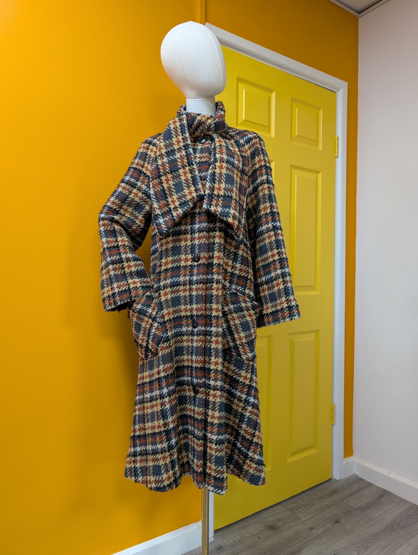 1970s check wool coat - S