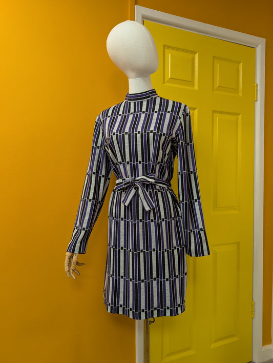1970s purple dress & belt - M/L/14/16