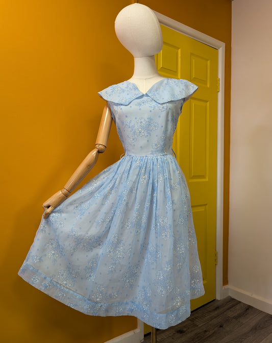 Sweet 1950s blue floral dress - S/8/10