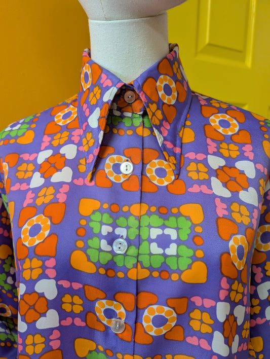 1970s Take #1 psychedelic dagger collar shirt - M