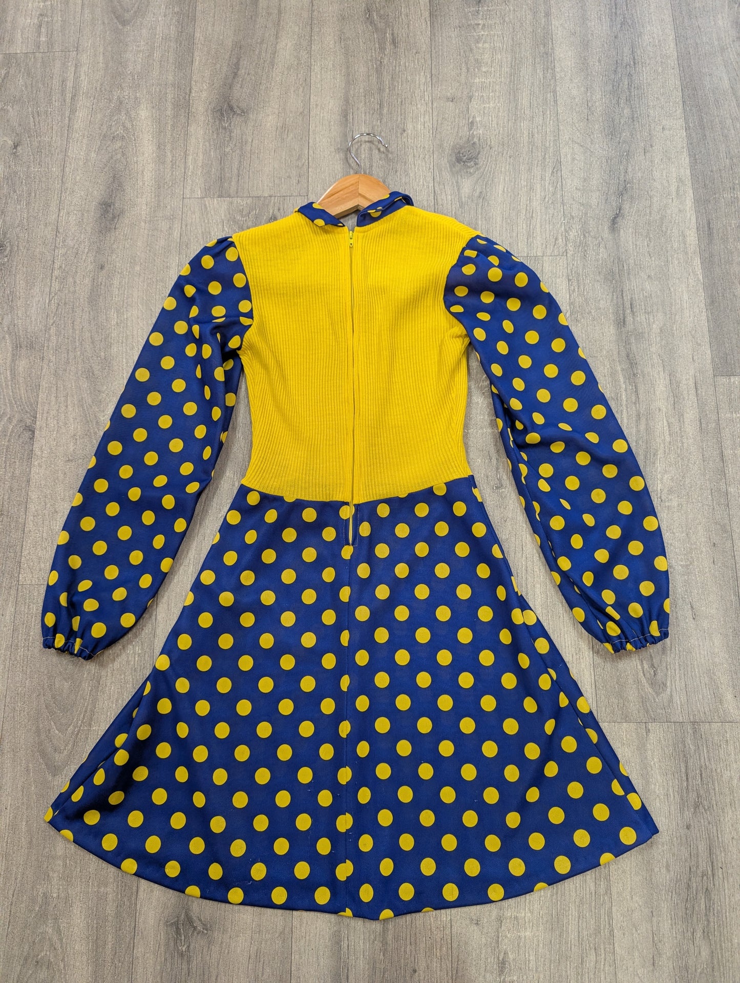 1970s navy blue/yellow spotty mini dress - XS/6