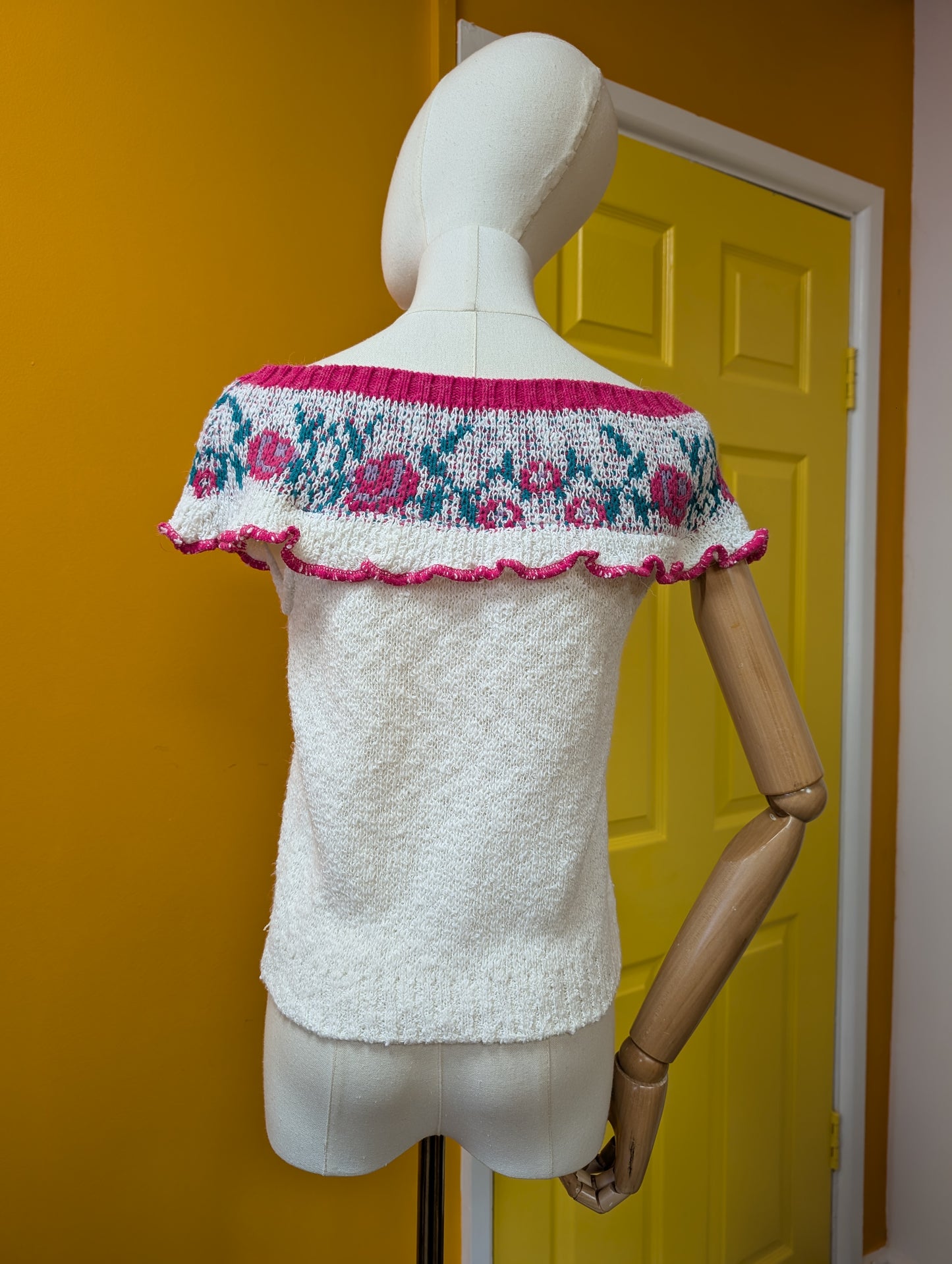 80s/90s pink & white floral jumper - XS/S