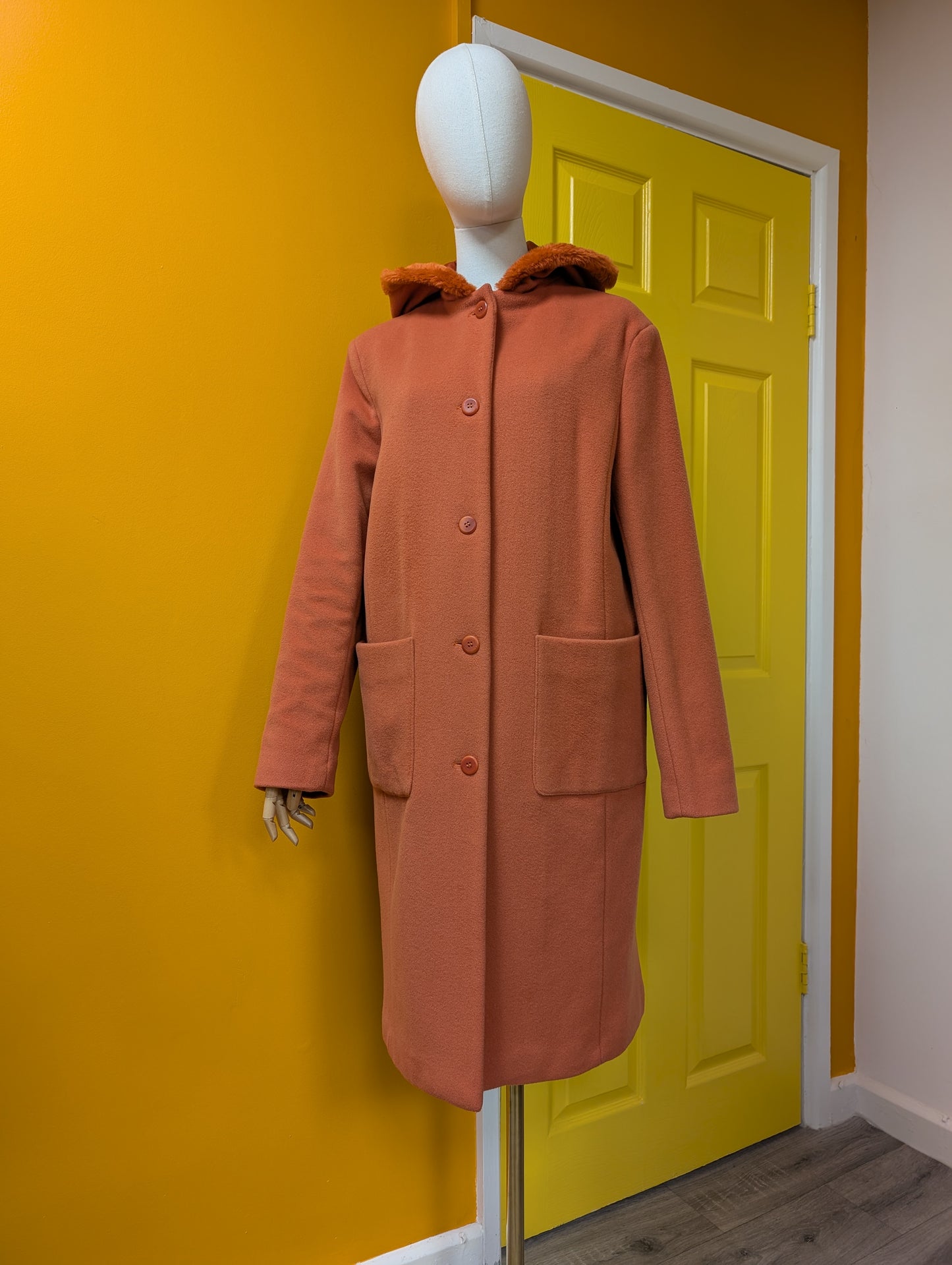 1990s Etam wool and cashmere blend hooded coat - M