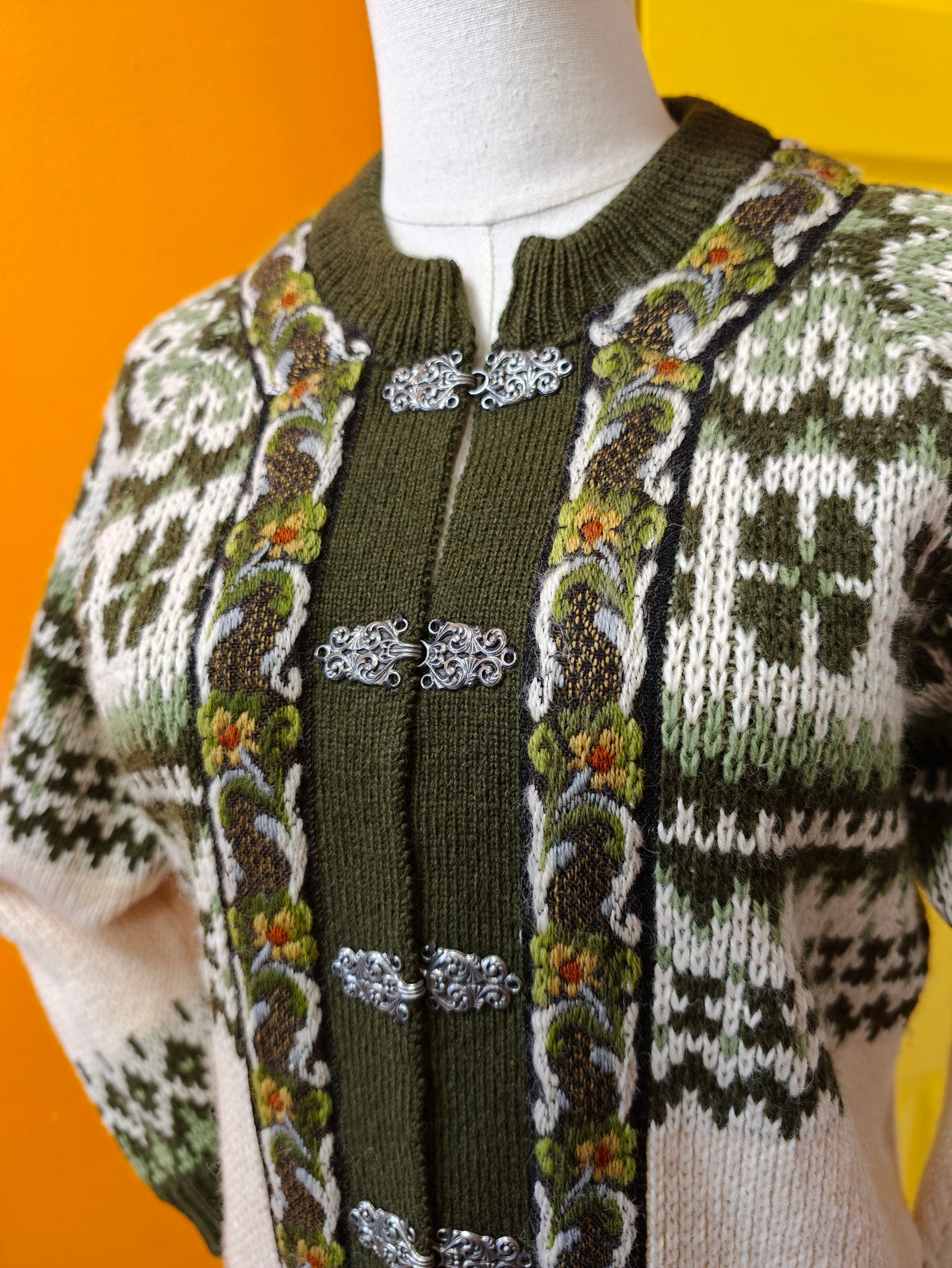 Norwegian green wool cardigan - S