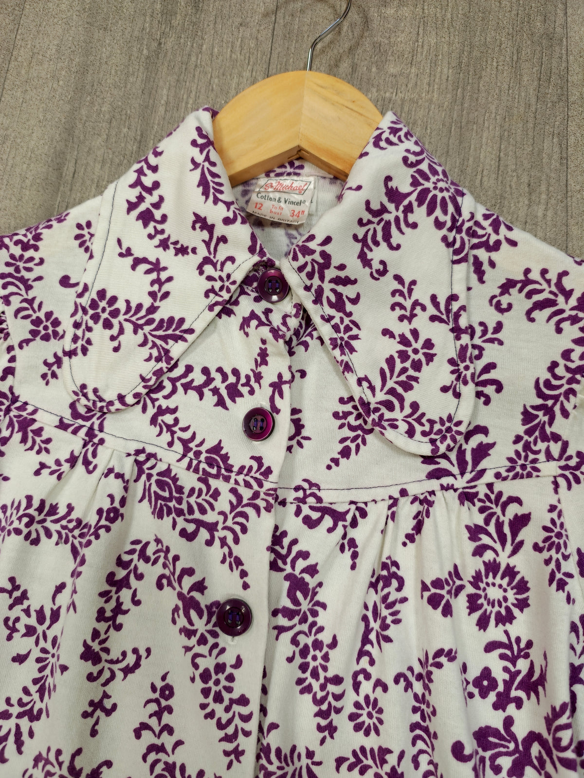 1970s St Michael purple & white beagle collar mini dress - XS/6